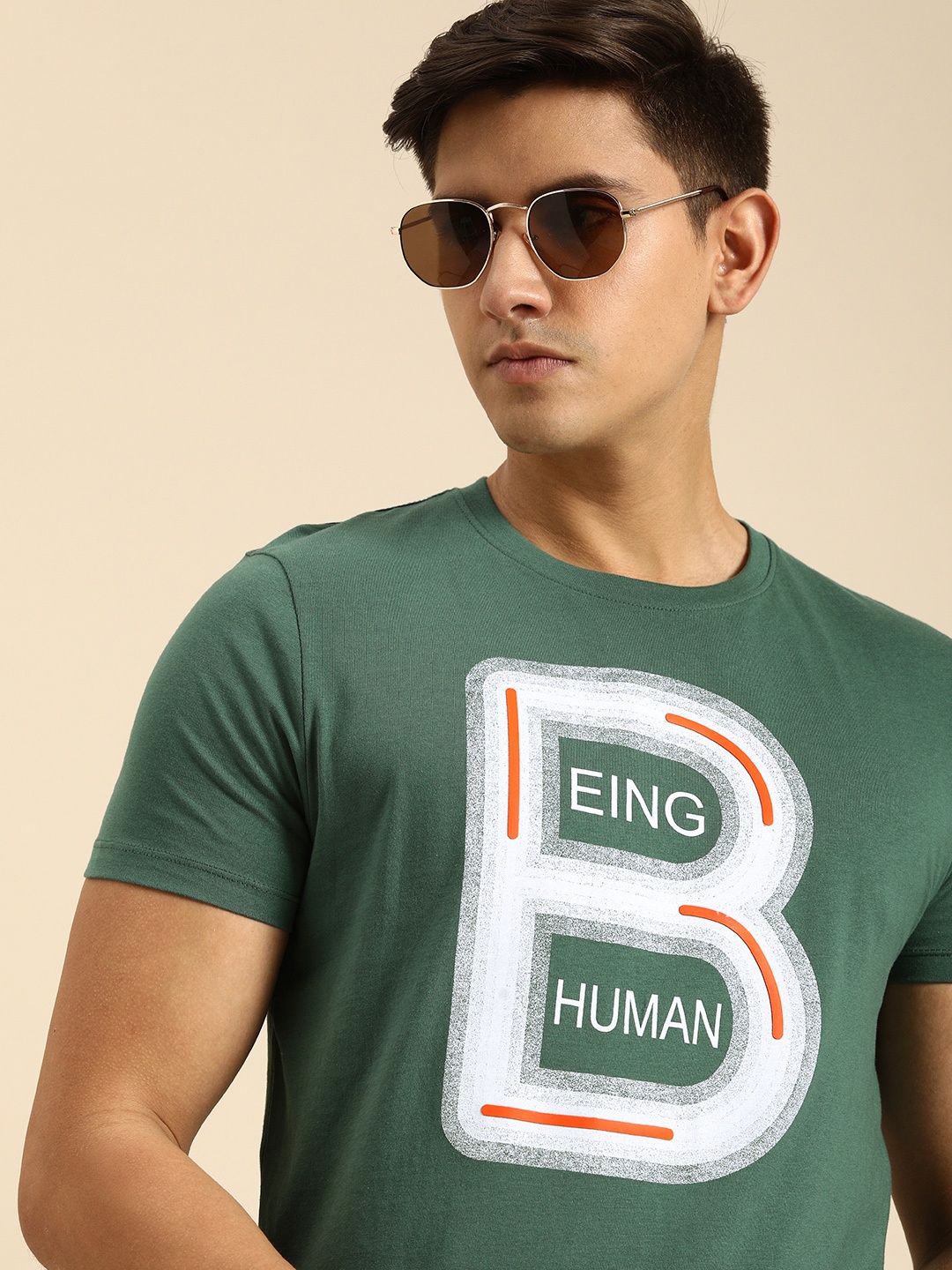 

Being Human Clothing Men Pure Cotton Brand Logo Printed Round Neck T-shirt, Teal