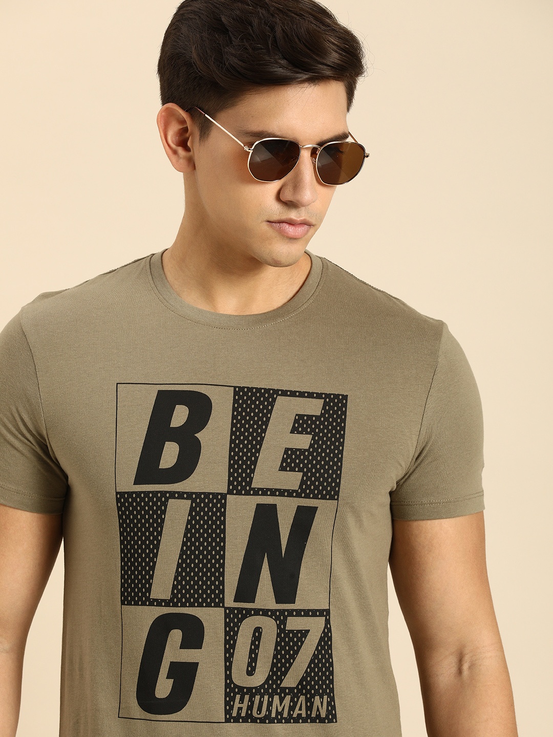 

Being Human Men Typography Printed Pure Cotton T-shirt, Olive