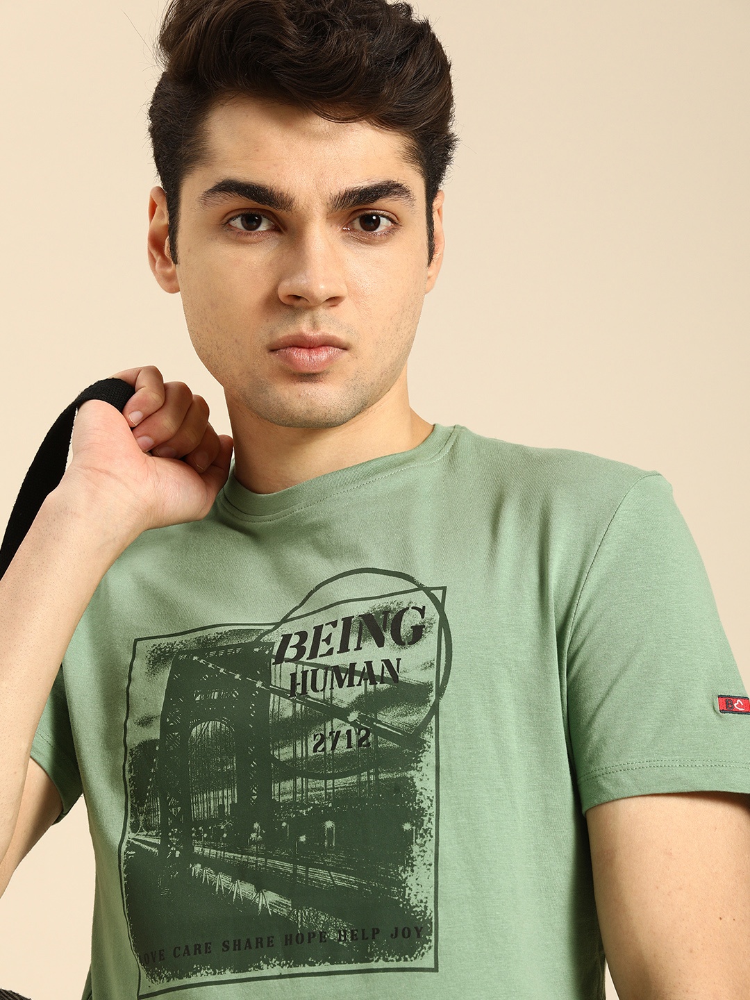 Being Human Men Printed Pure Cotton T-shirt, Green