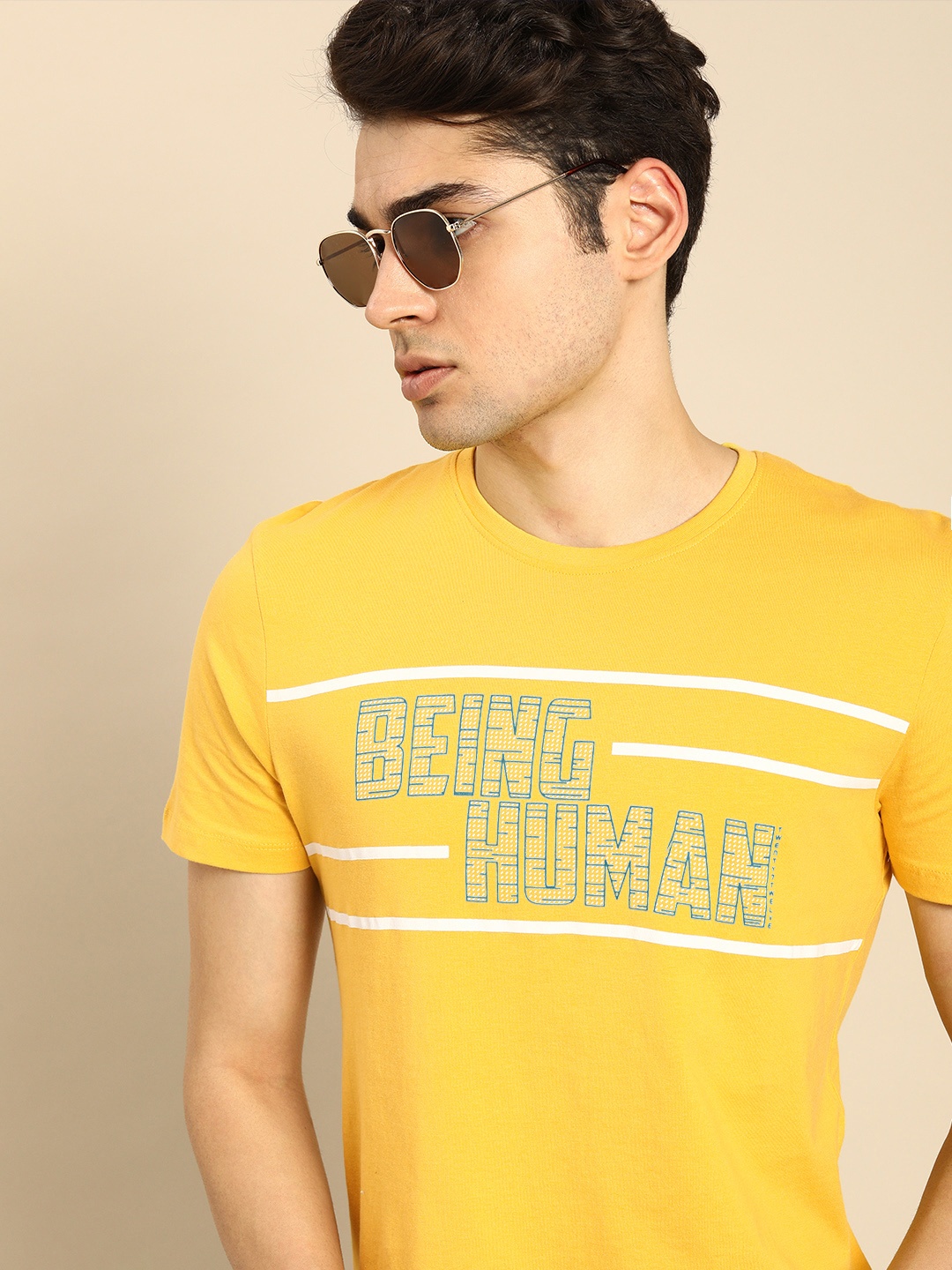 

Being Human Clothing Men Brand Logo Printed Pure Cotton T-shirt, Yellow