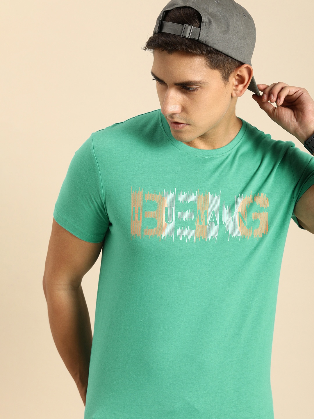 

Being Human Clothing Men Pure Cotton Typography Printed T-shirt, Green