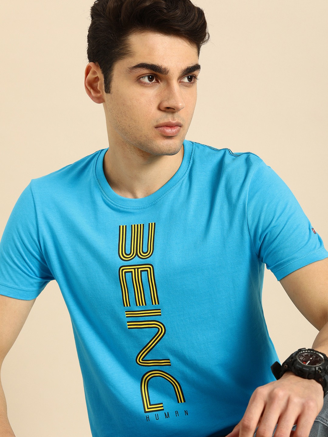 

Being Human Men Brand Logo Printed Pure Cotton T-shirt, Blue