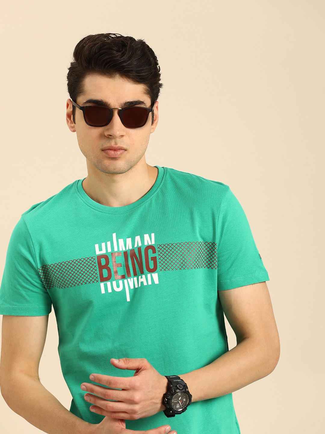 

Being Human Clothing Men Pure Cotton Typography Printed T-shirt, Green