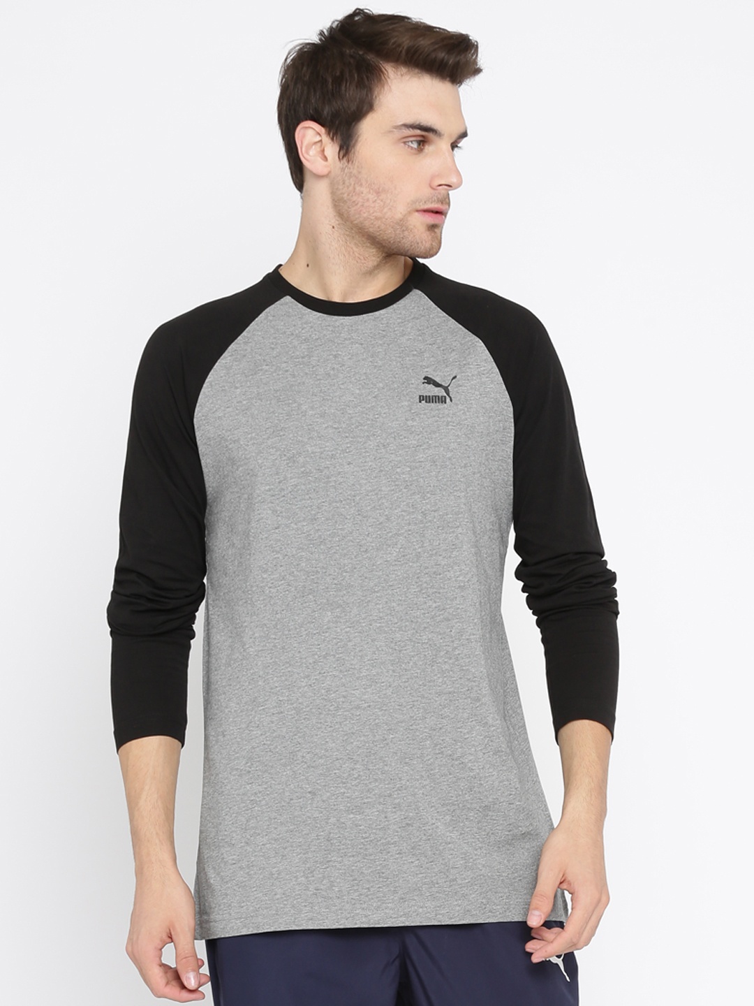 

Puma Men Grey Melange Solid Round Neck Archive Logo Pure Cotton T-shirt