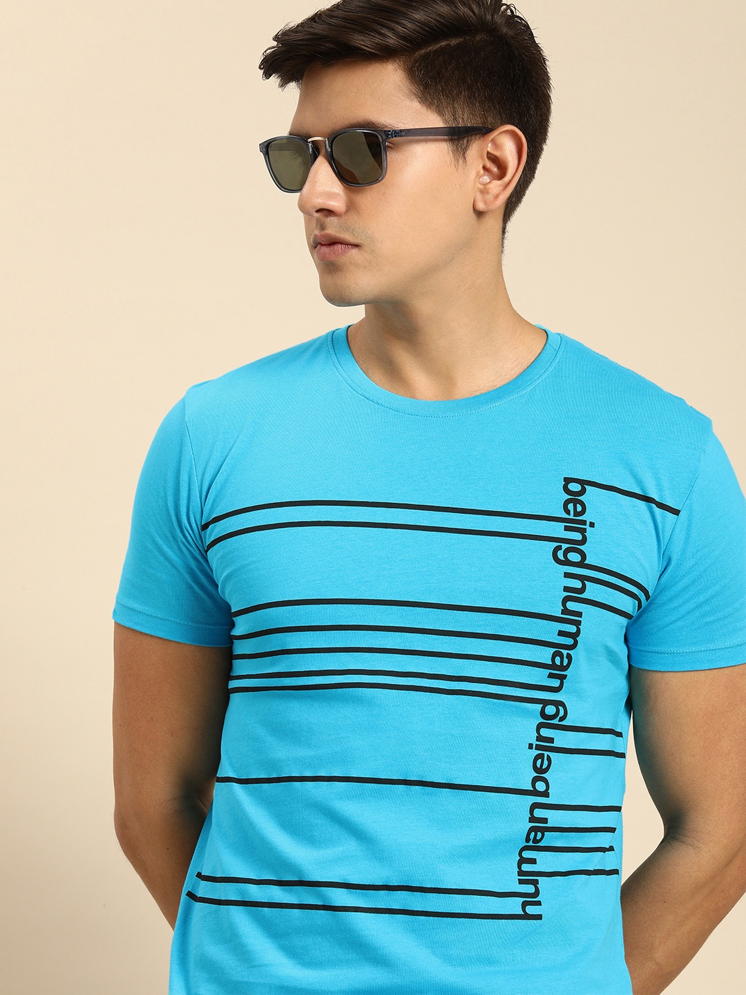 

Being Human Clothing Men Pure Cotton Brand Printed T-shirt, Blue