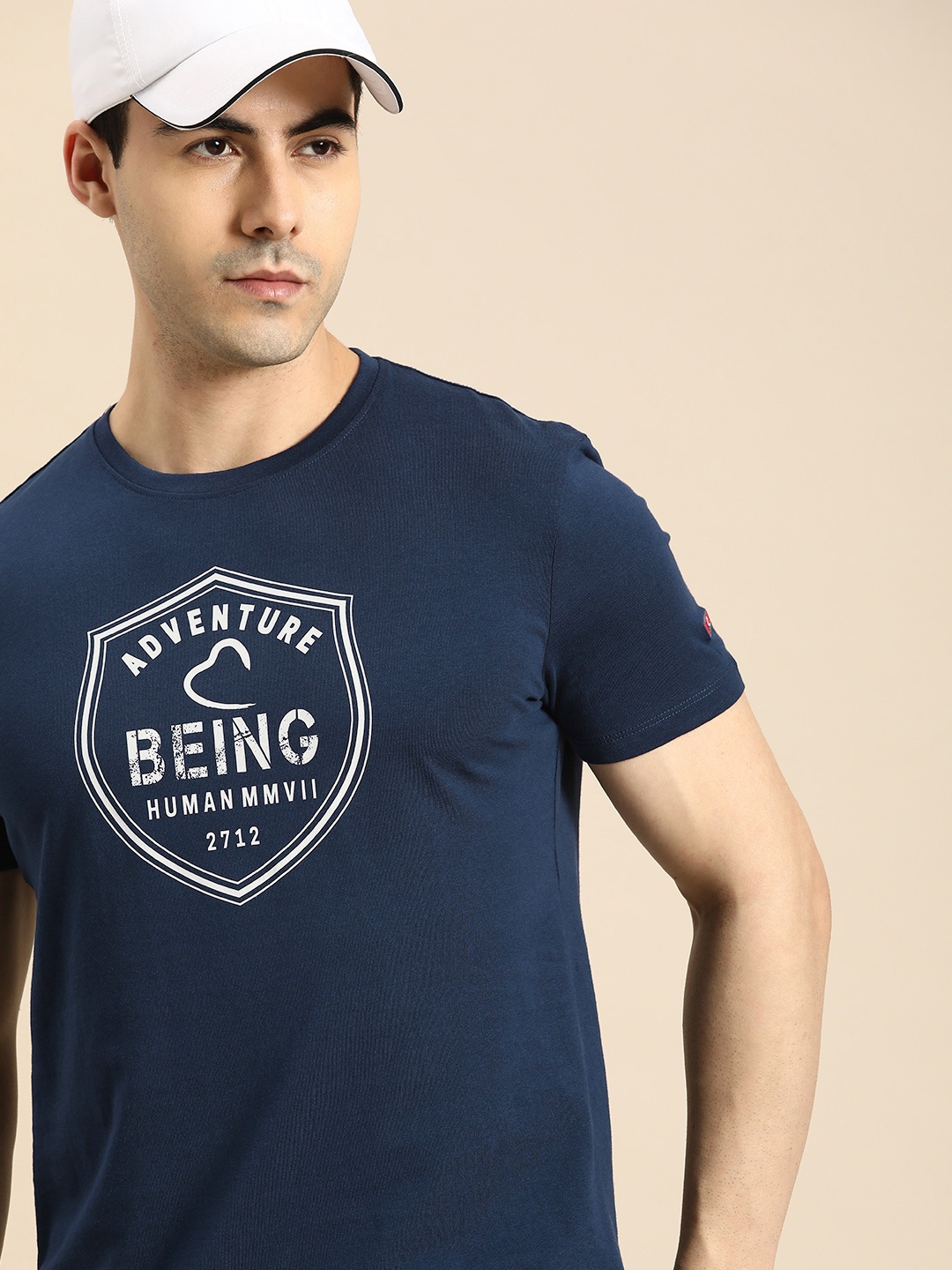 

Being Human Men Brand Logo Printed Pure Cotton T-shirt, Navy blue