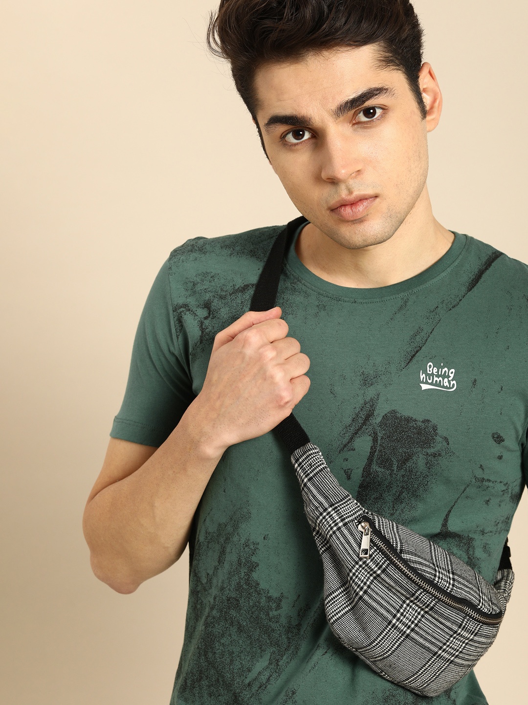

Being Human Men Brand Logo Printed Pure Cotton T-shirt, Green