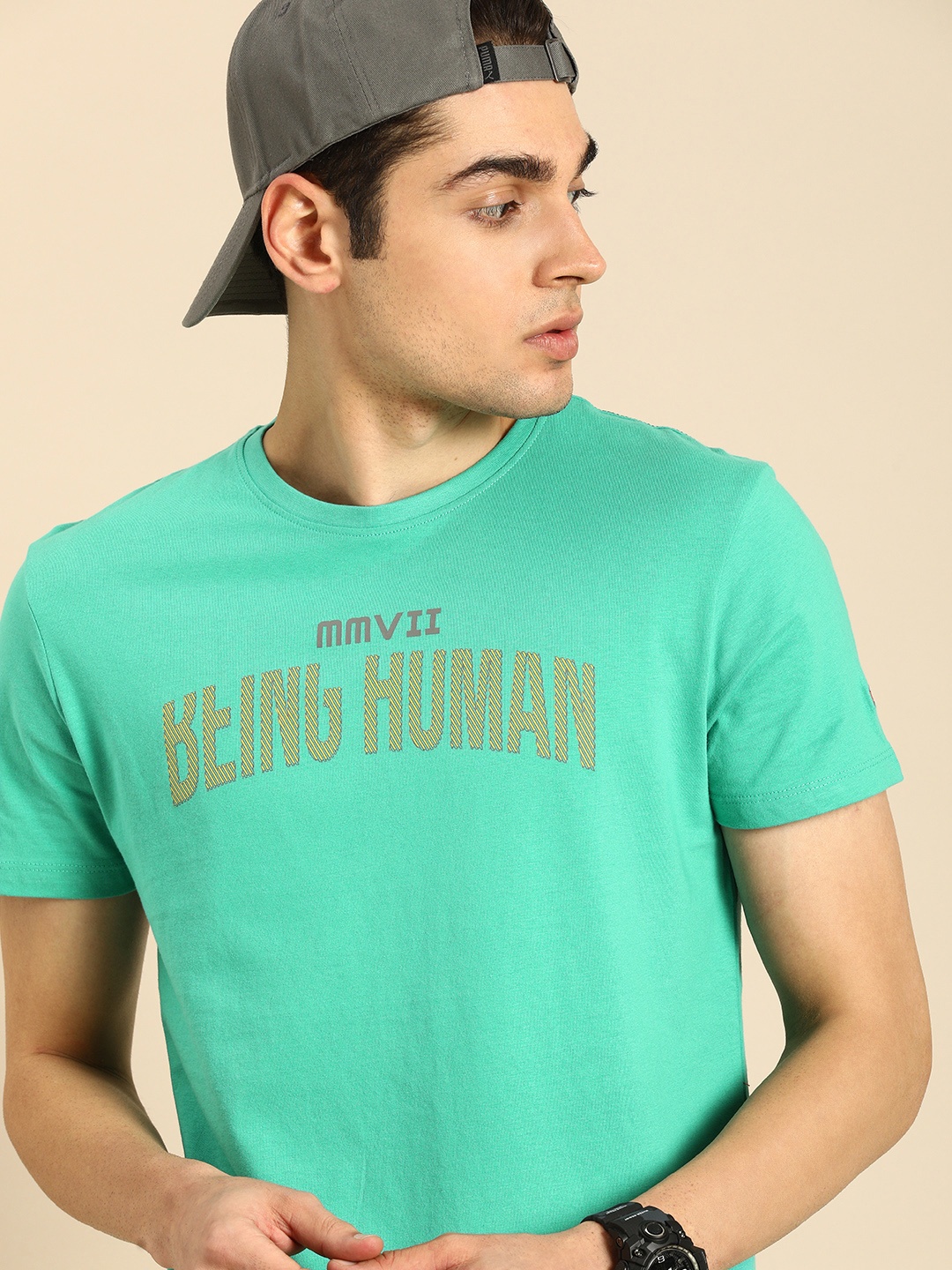 

Being Human Clothing Men Pure Cotton Typography Printed T-shirt, Sea green