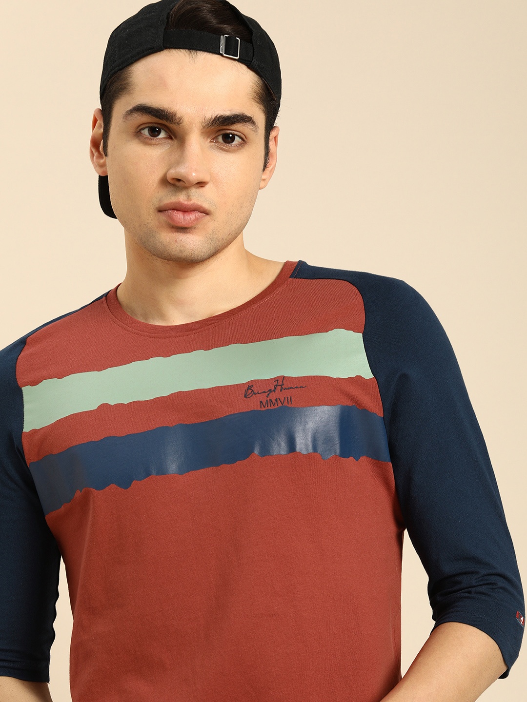 

Being Human Clothing Men Striped Pure Cotton T-shirt, Rust