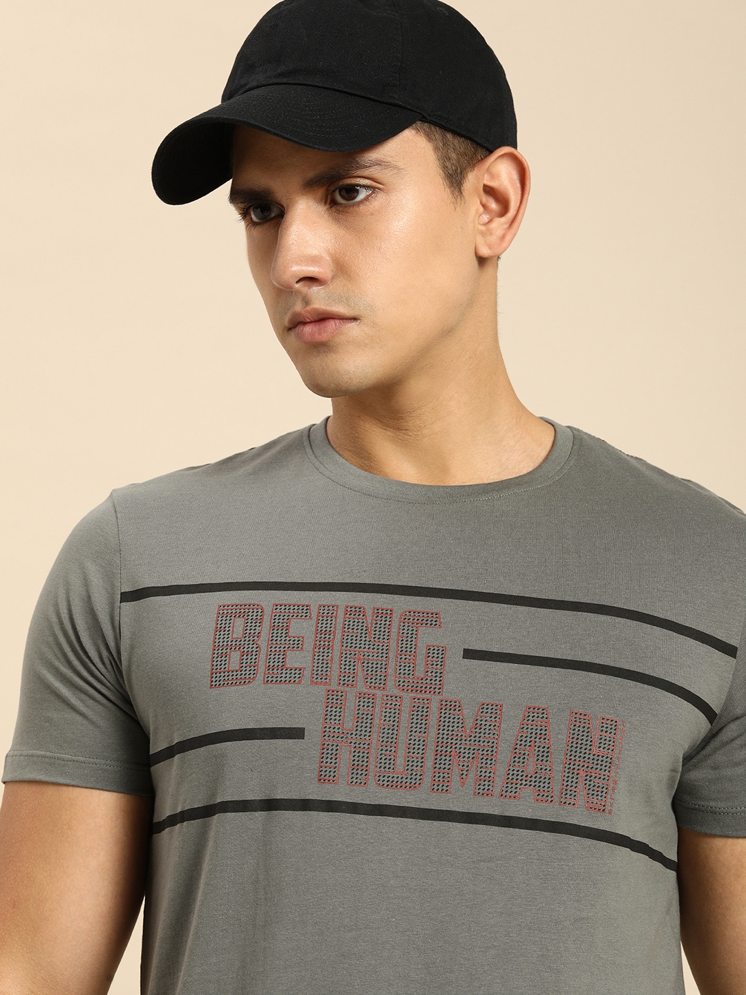 

Being Human Clothing Men Pure Cotton Typography Printed T-shirt, Grey