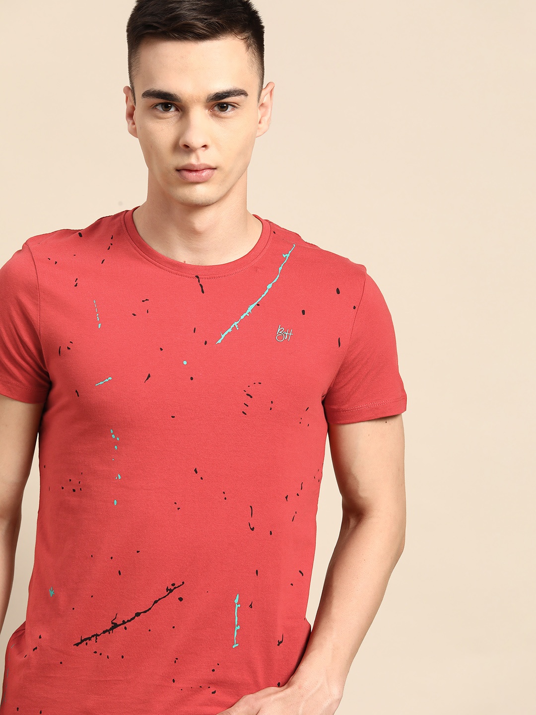 

Being Human Men Abstract Printed Pure Cotton T-shirt, Rust