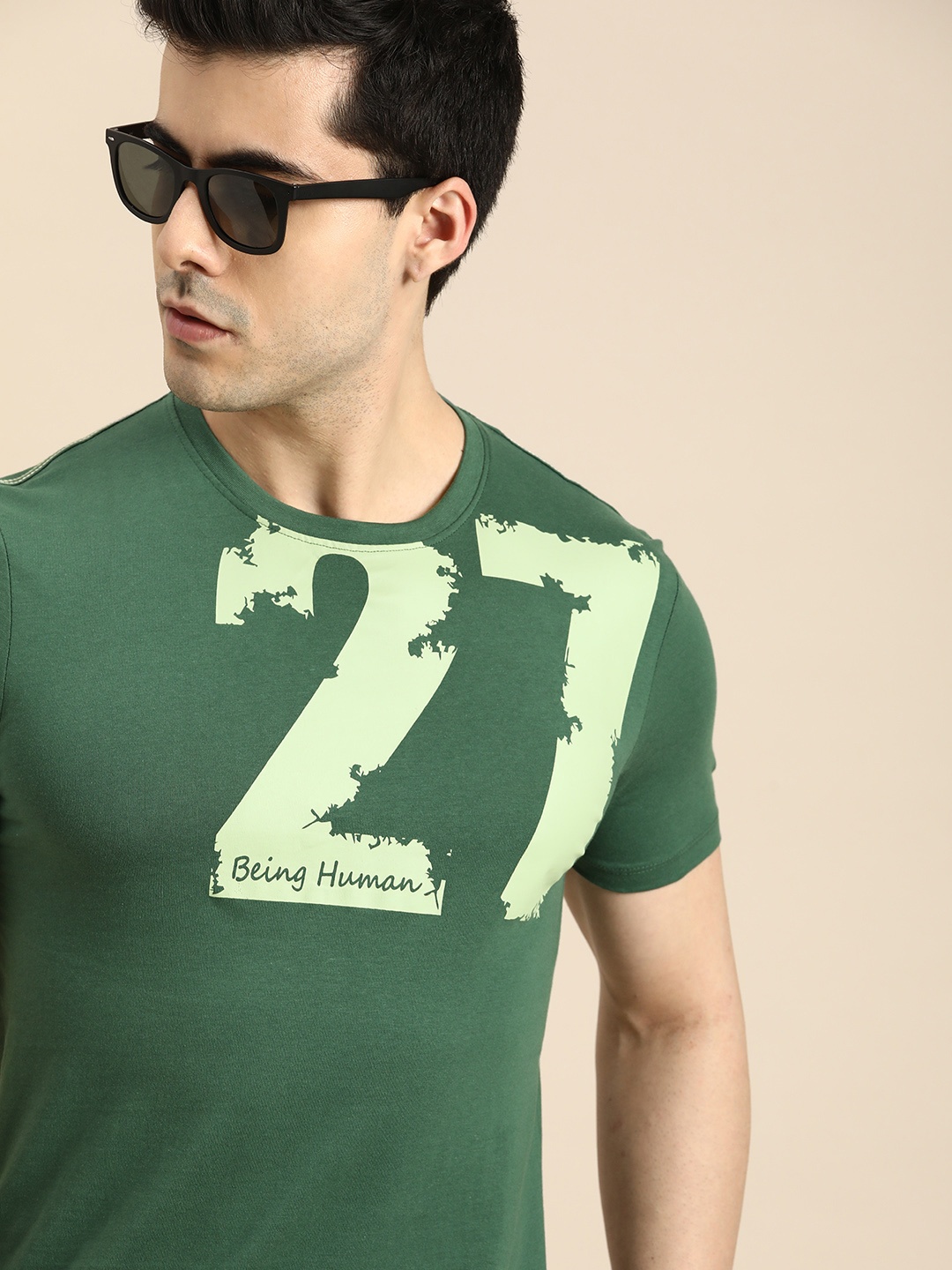

Being Human Men Varsity Printed Pure Cotton T-shirt, Green
