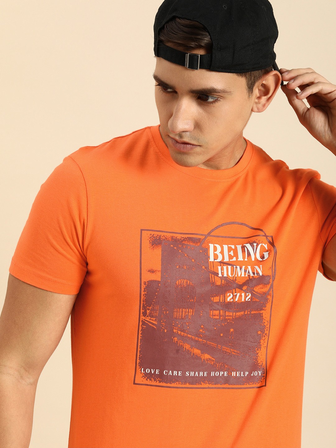 

Being Human Clothing Men Pure Cotton Printed Round Neck T-shirt, Orange