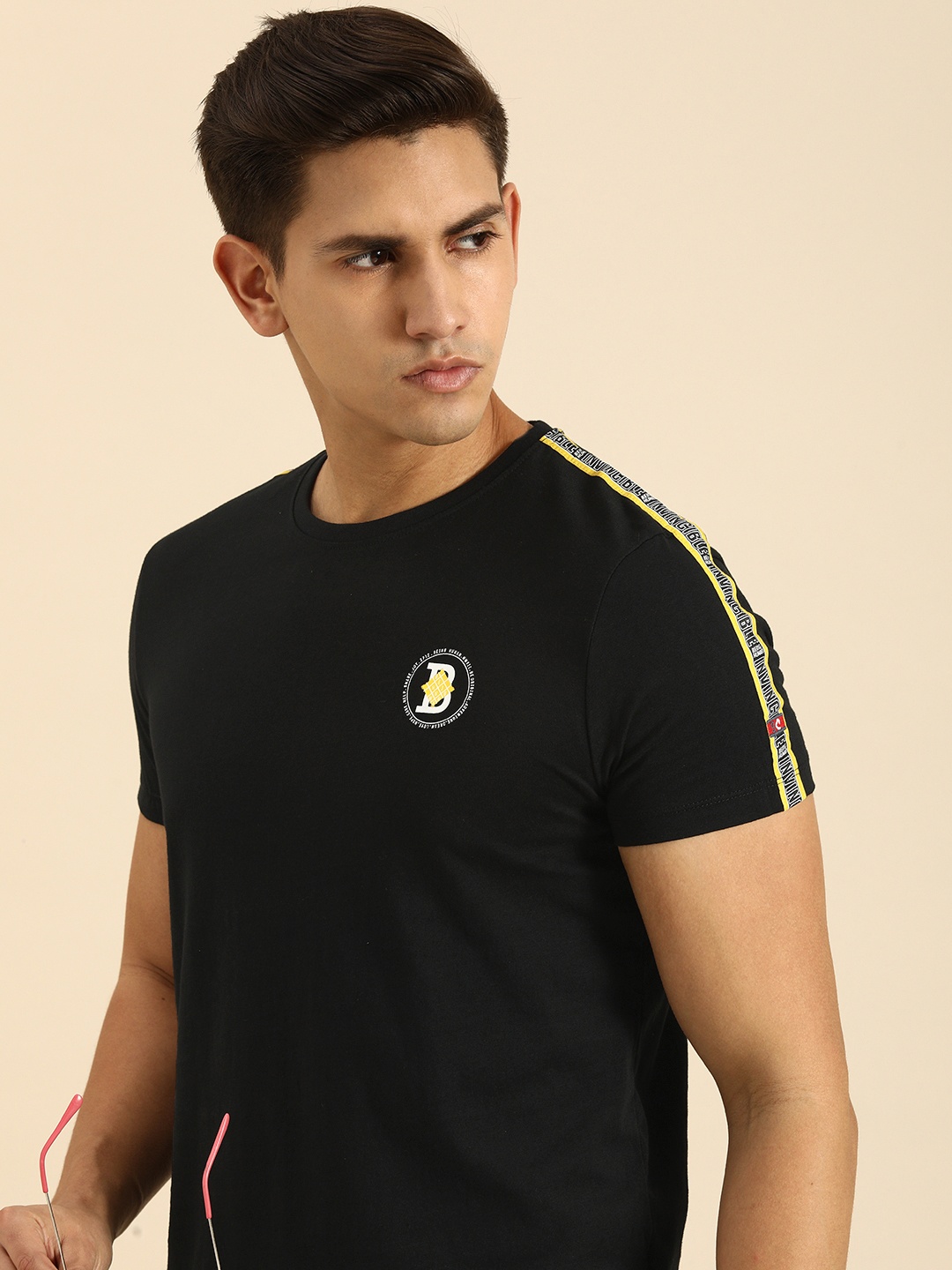 

Being Human Clothing Men Pure Cotton Applique Round Neck T-shirt, Black