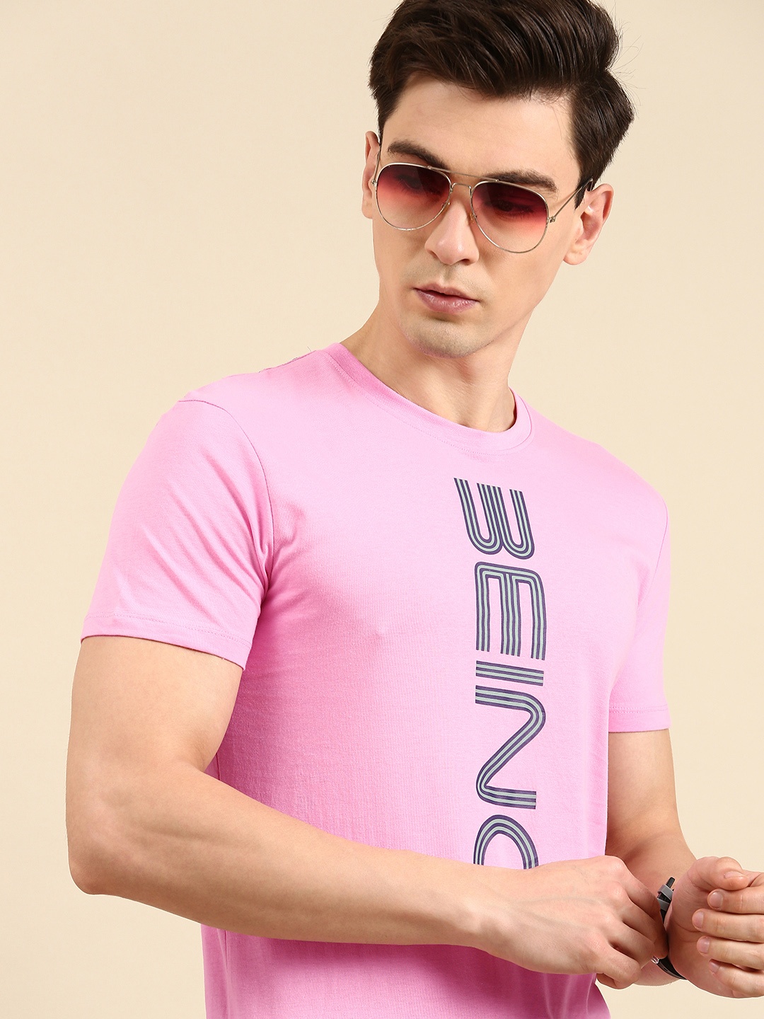 

Being Human Men Typography Printed Pure Cotton T-shirt, Pink