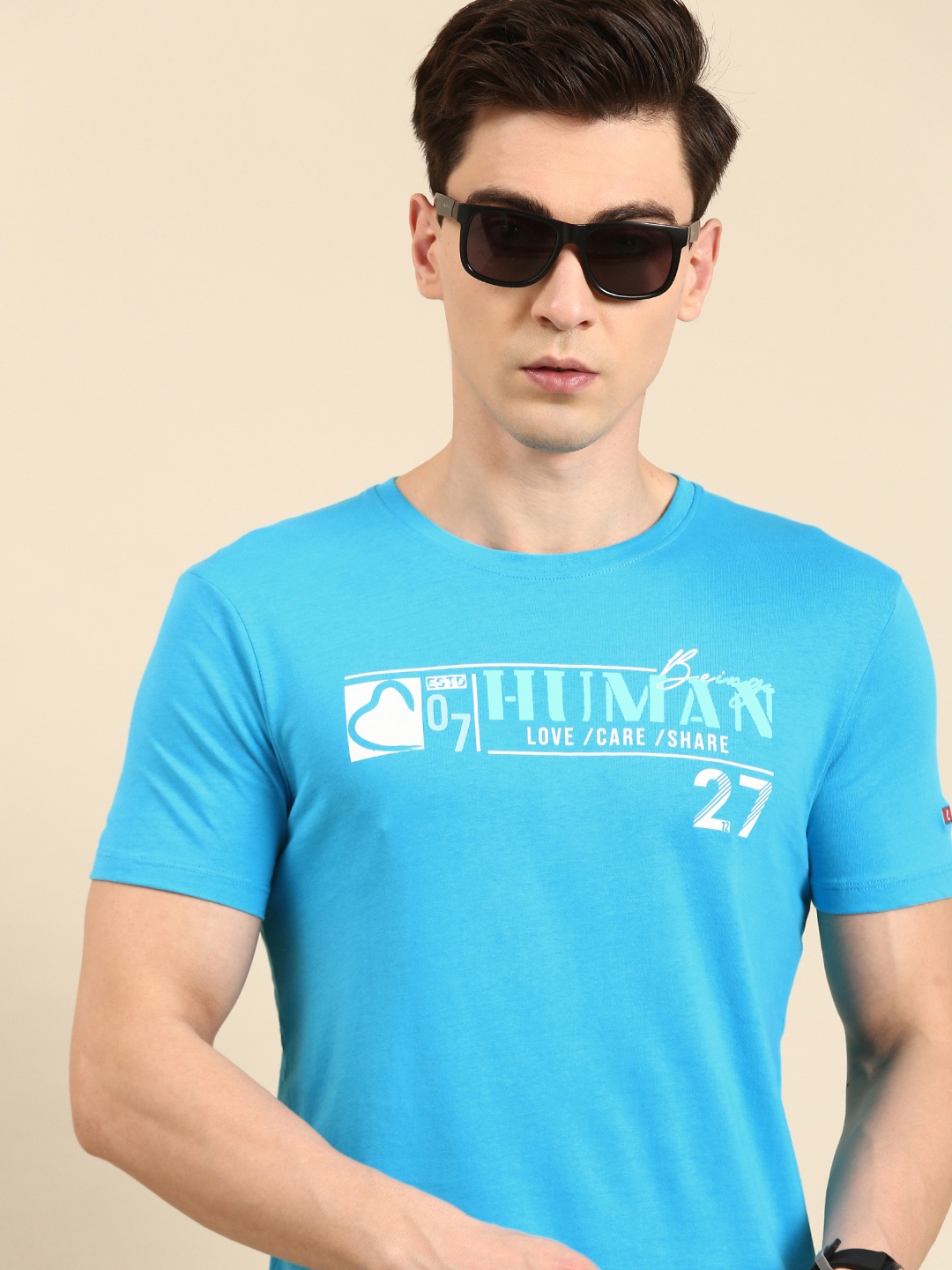

Being Human Men Brand Logo Printed Pure Cotton T-shirt, Blue