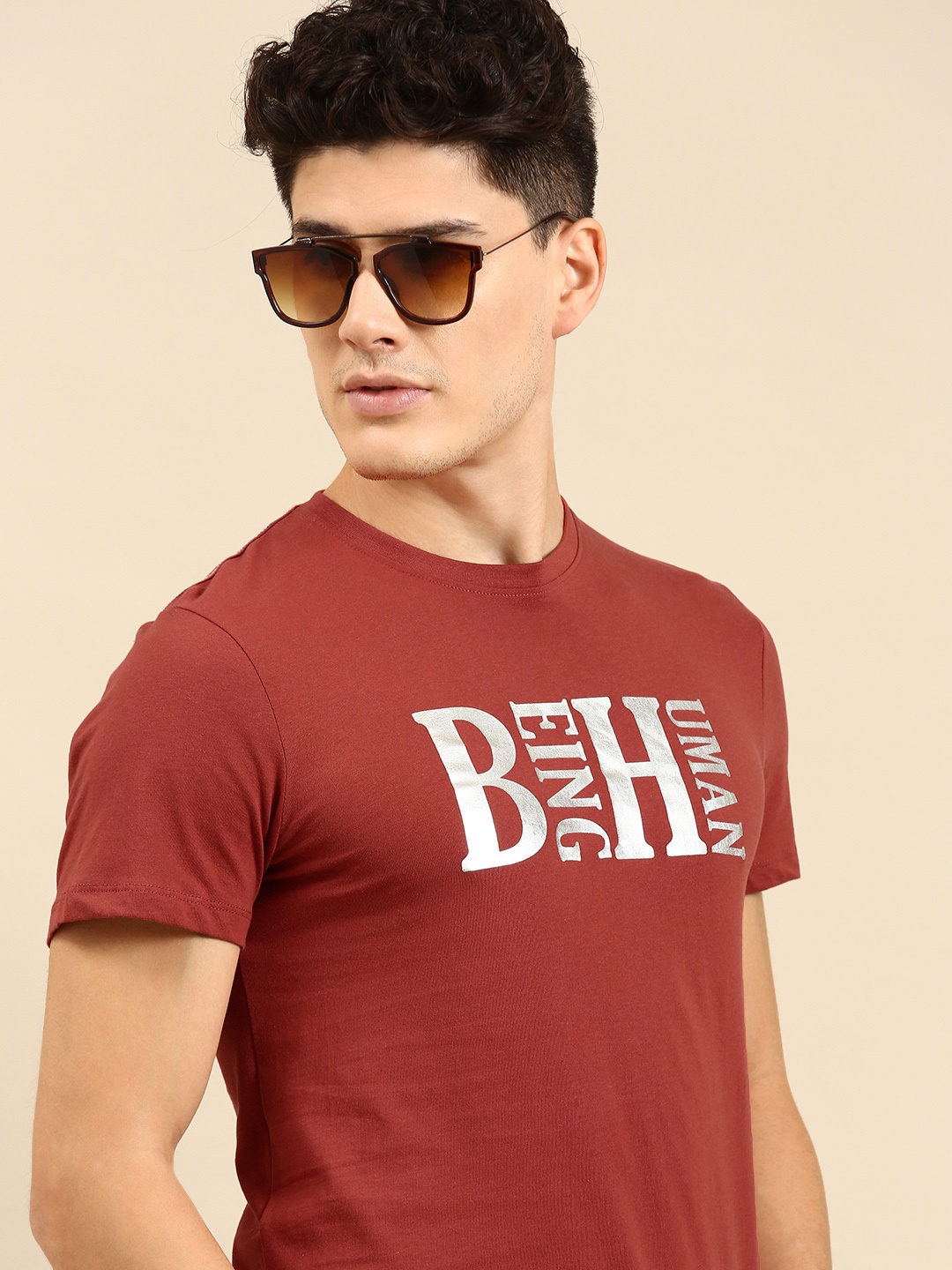 

Being Human Clothing Men Brand Logo Printed Pure Cotton T-shirt, Rust