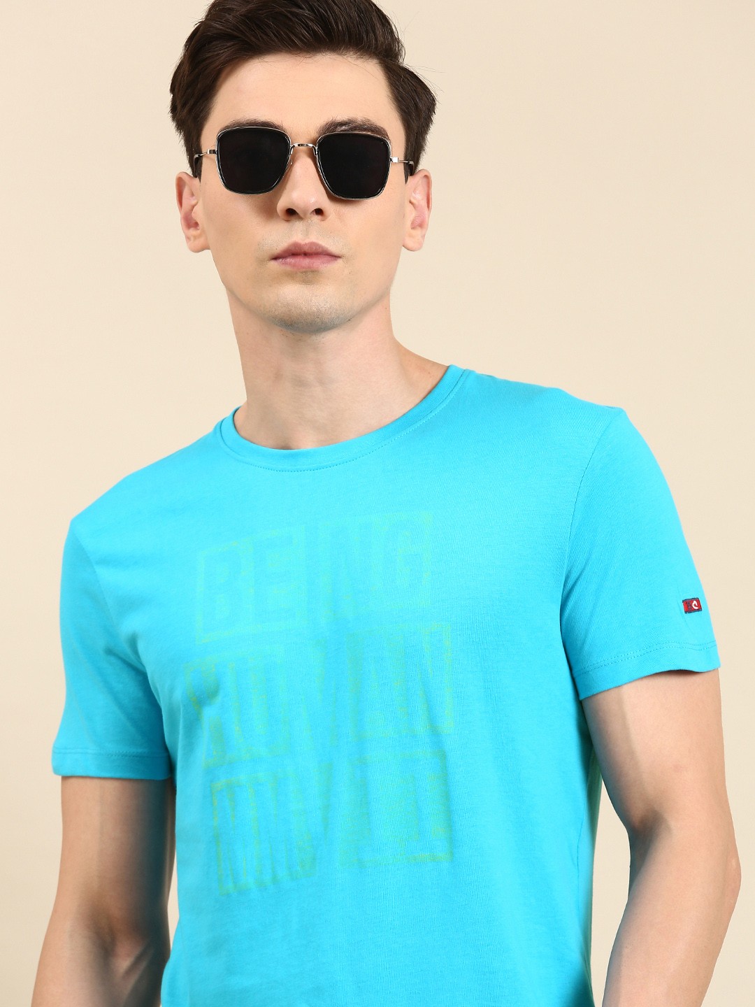 

Being Human Men Brand Logo Printed Pure Cotton T-shirt, Turquoise blue
