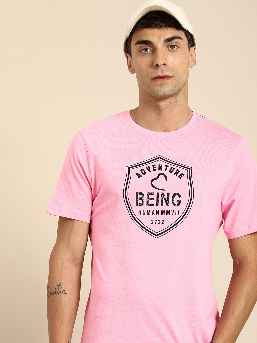 

Being Human Pure Cotton Brand Logo Printed T-shirt, Pink