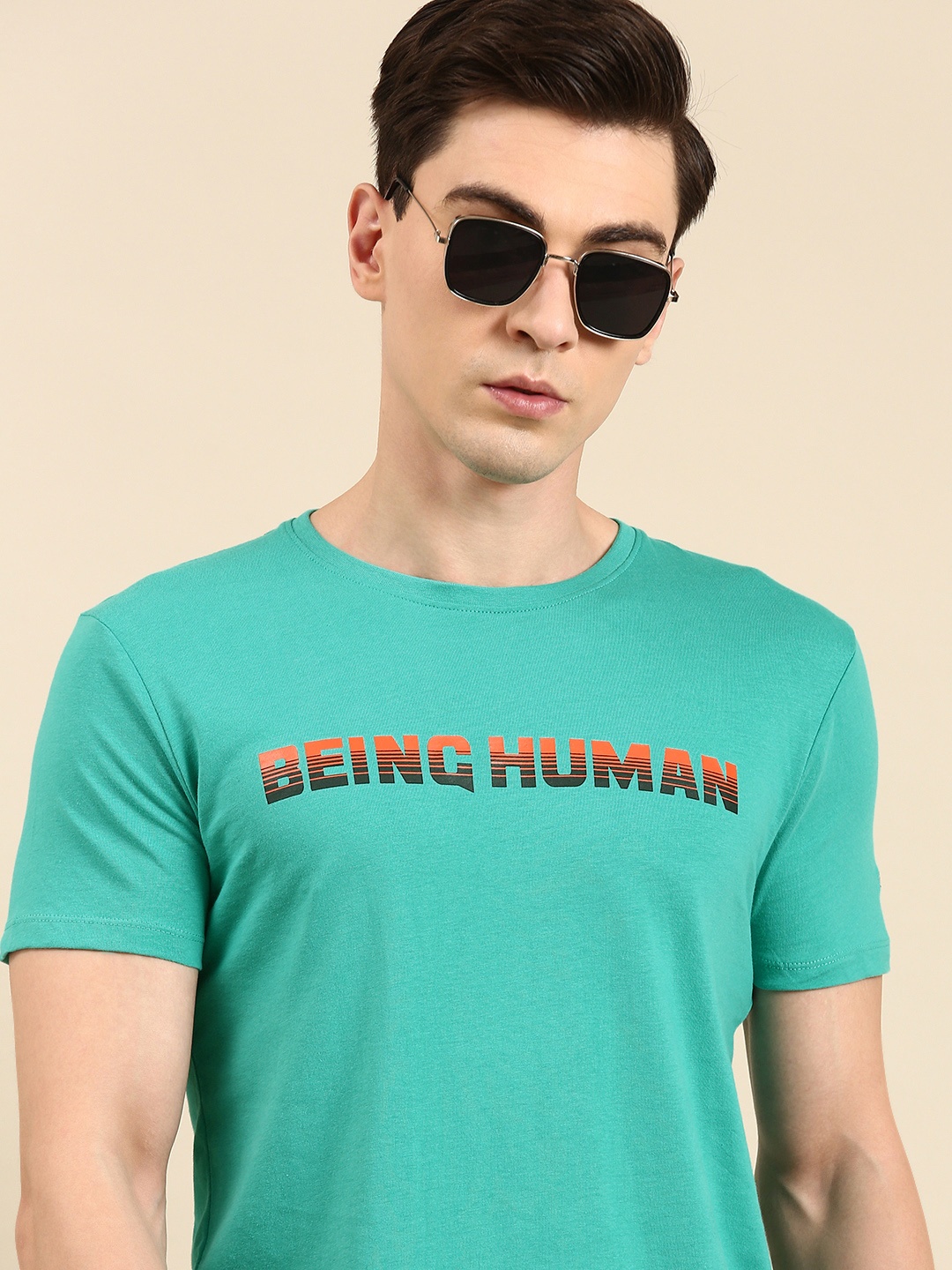 

Being Human Clothing Men Pure Cotton Typography Printed T-shirt, Sea green