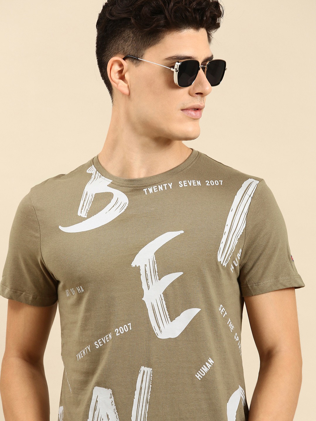 

Being Human Men Graphic Printed Pure Cotton T-shirt, Beige