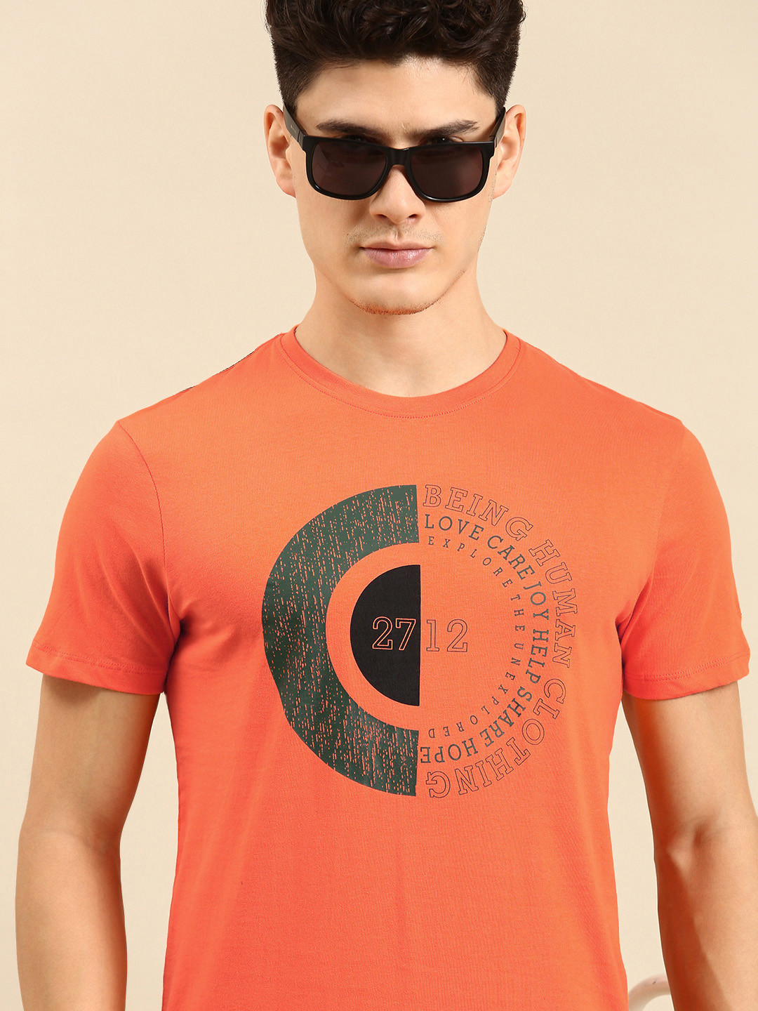 

Being Human Men Typography Printed Pure Cotton T-shirt, Orange