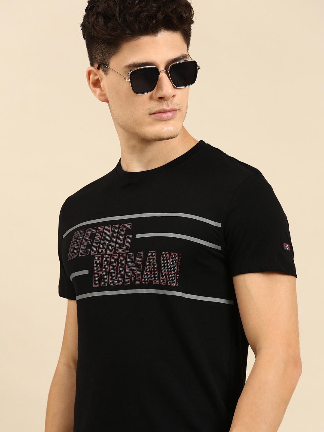 

Being Human Men Pure Cotton Brand Logo Printed T-shirt, Black