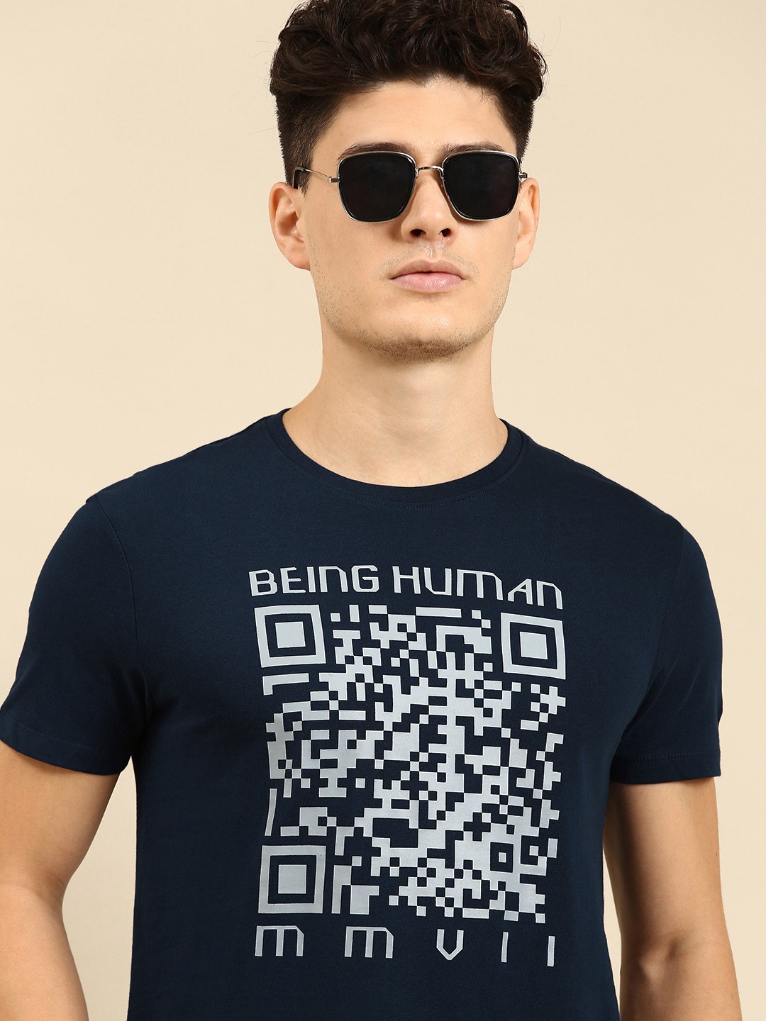 

Being Human Men Pure Cotton Typography Printed T-shirt, Navy blue