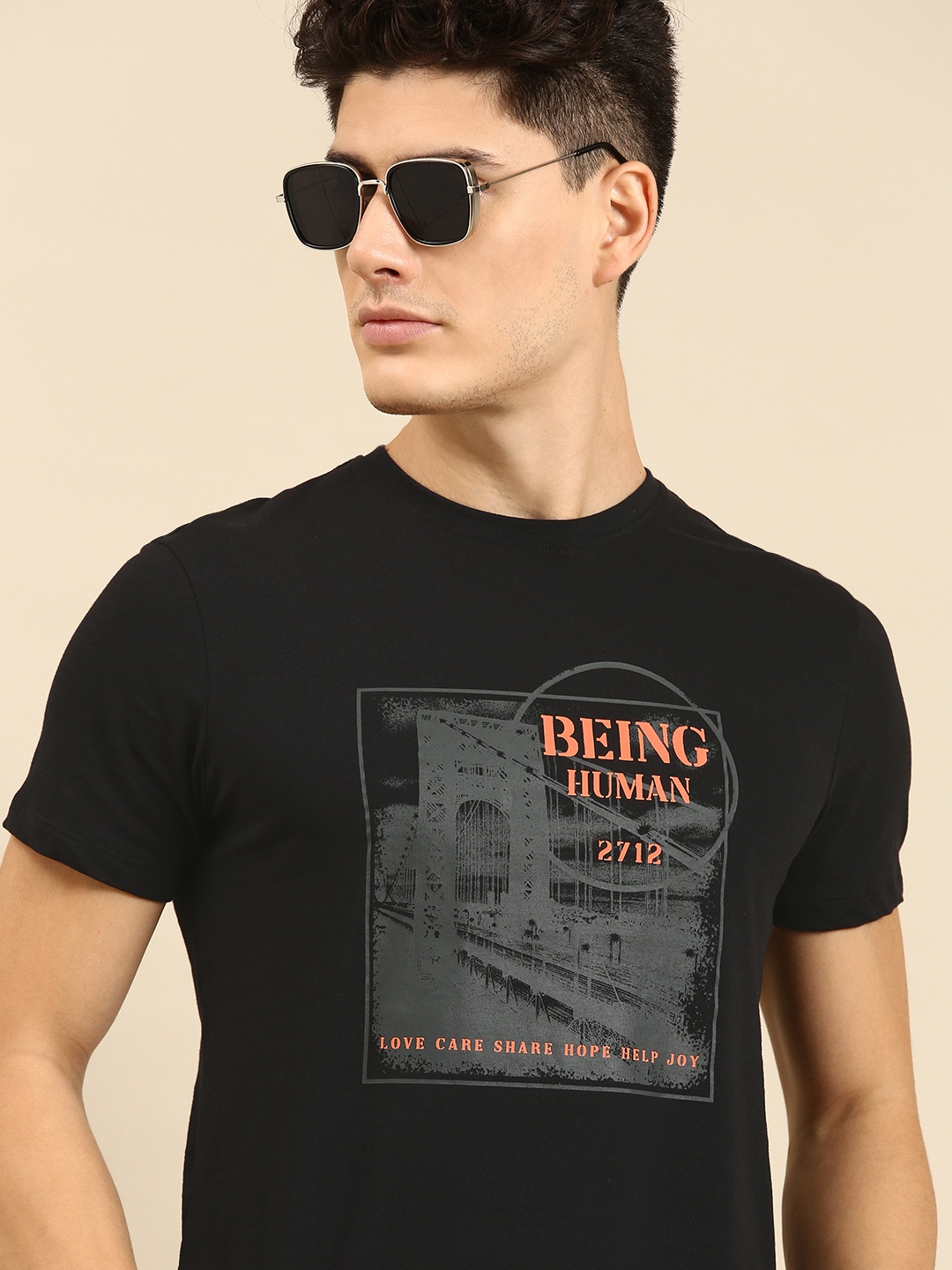 

Being Human Men Graphic Printed Pure Cotton T-shirt, Black