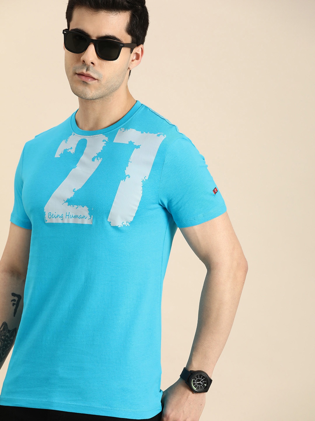 

Being Human Men Varsity Printed Pure Cotton T-shirt, Blue