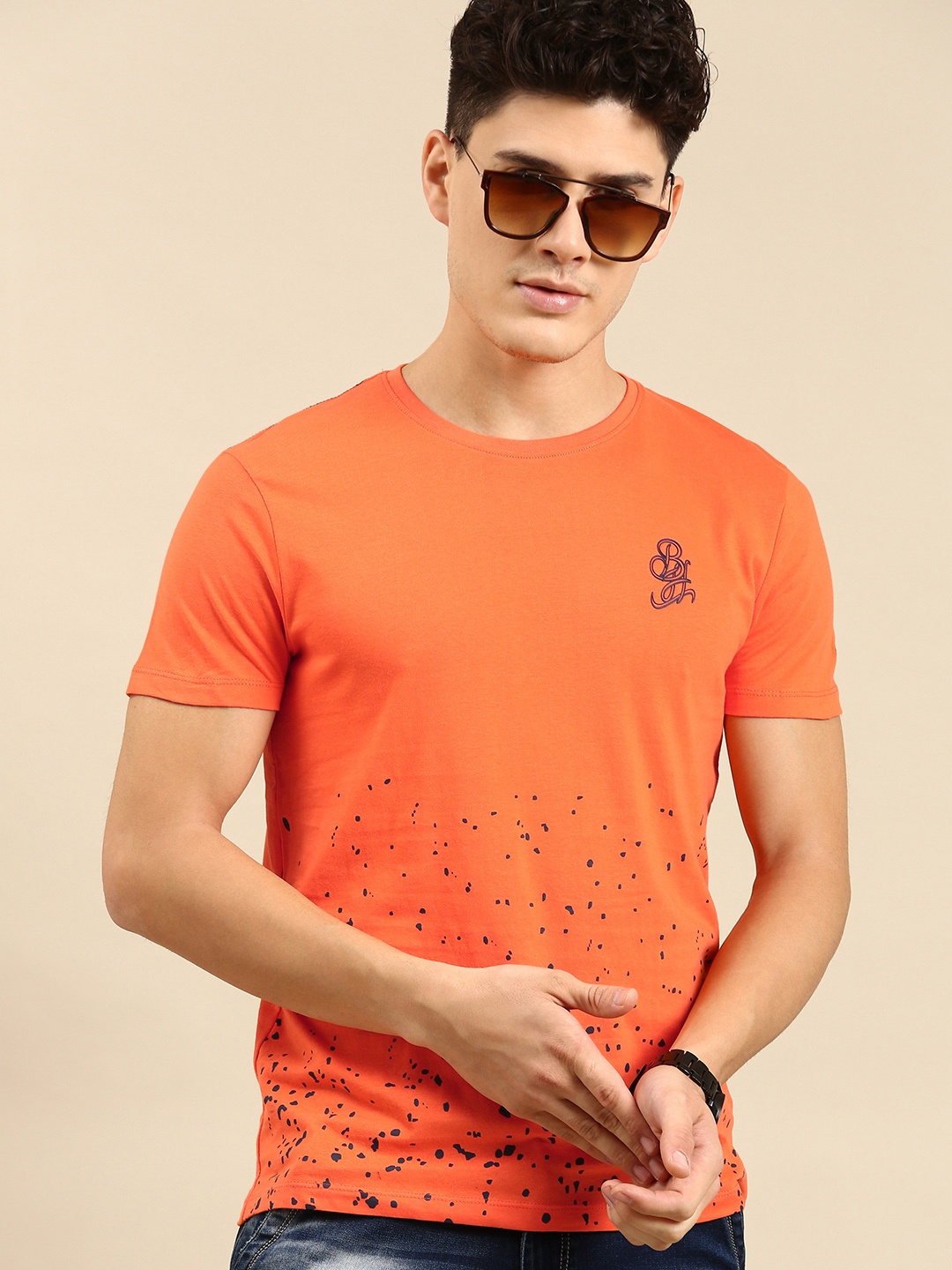 

Being Human Men Abstract Printed Pure Cotton Casual T-shirt, Orange