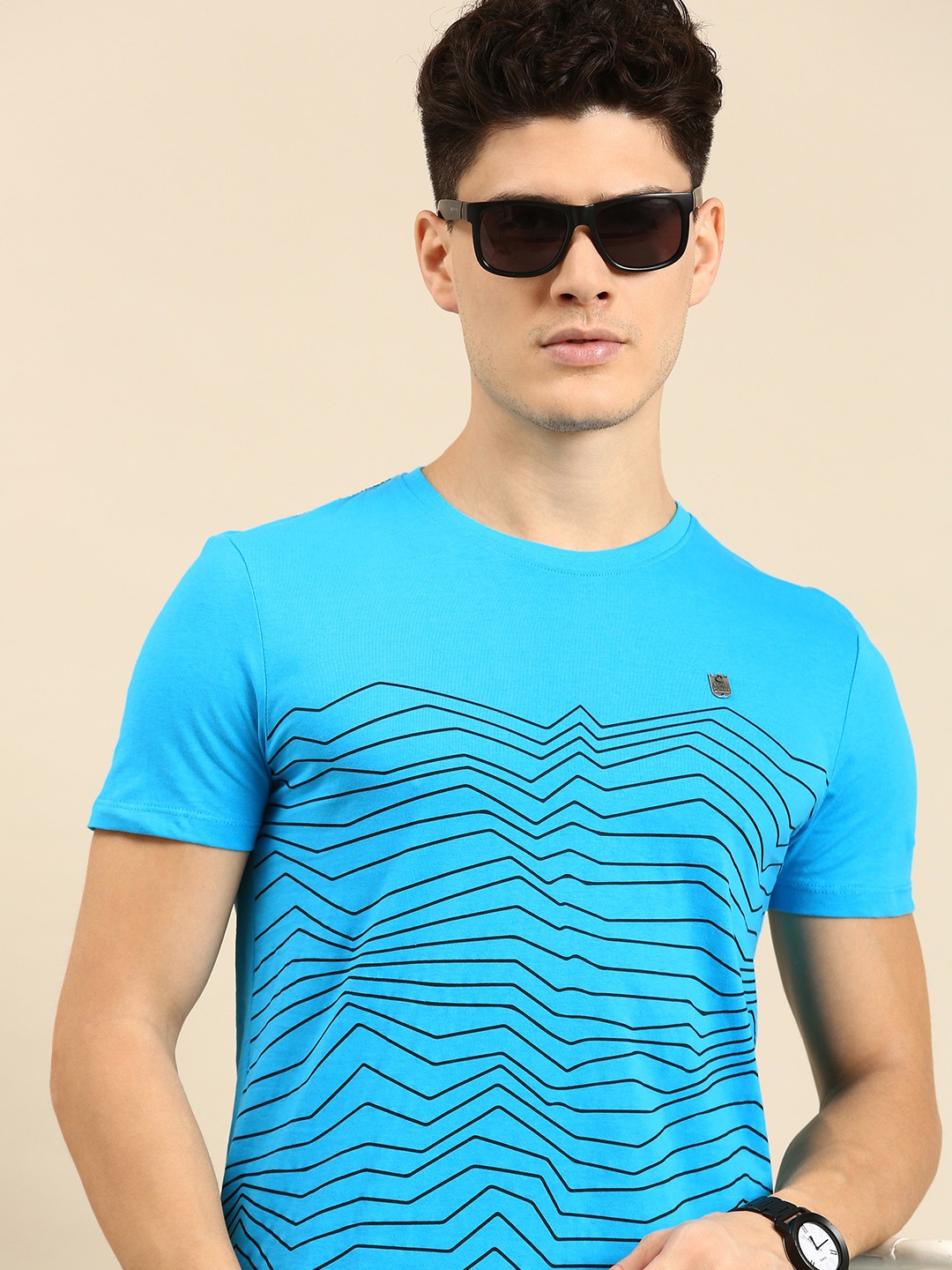 

Being Human Men Abstract Print Round Neck Pure Cotton Knitted T-shirt, Blue