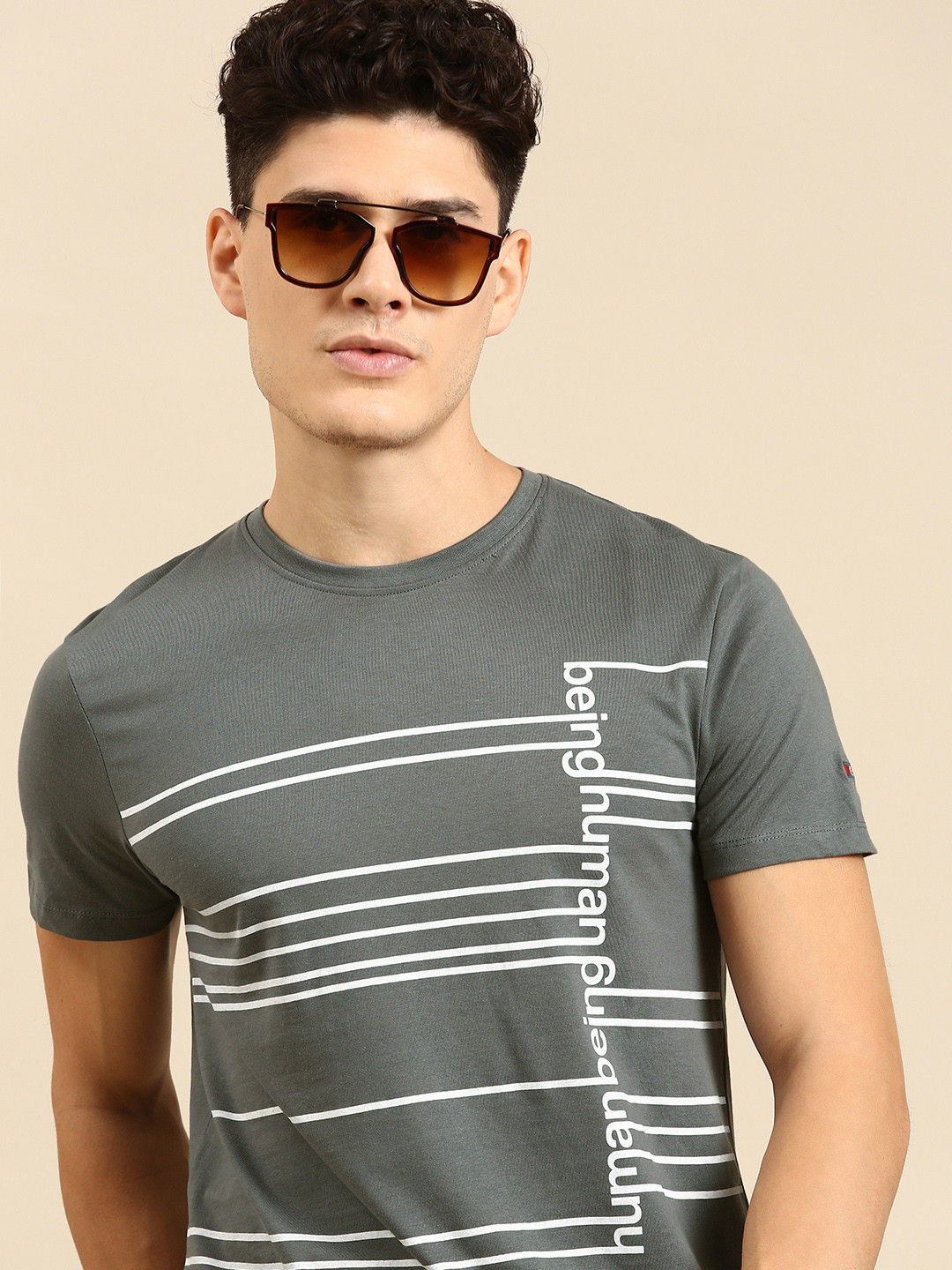 

Being Human Clothing Men Pure Cotton Brand Logo Printed T-shirt, Grey