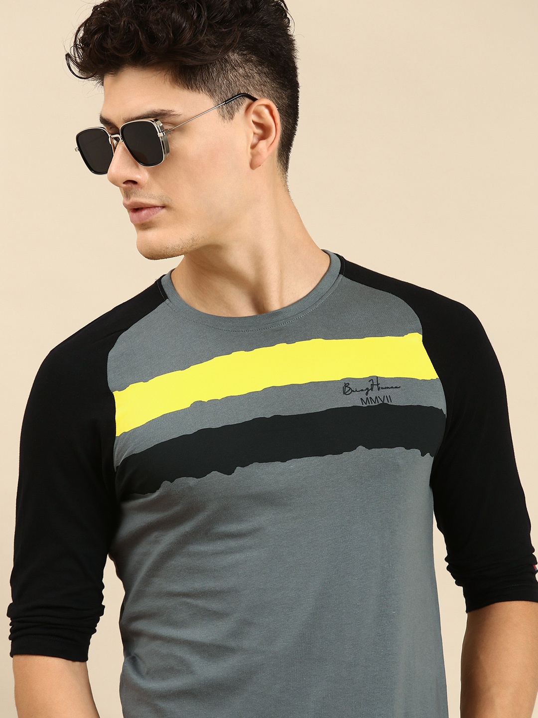

Being Human Clothing Men Striped Pure Cotton T-shirt, Grey
