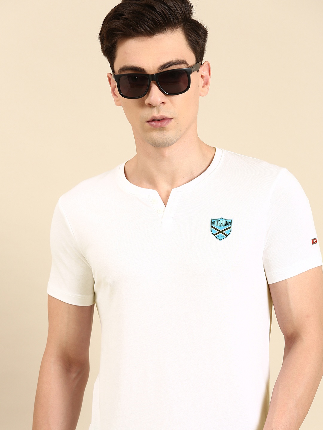 

Being Human Men Brand Logo Printed Pure Cotton T-shirt, White