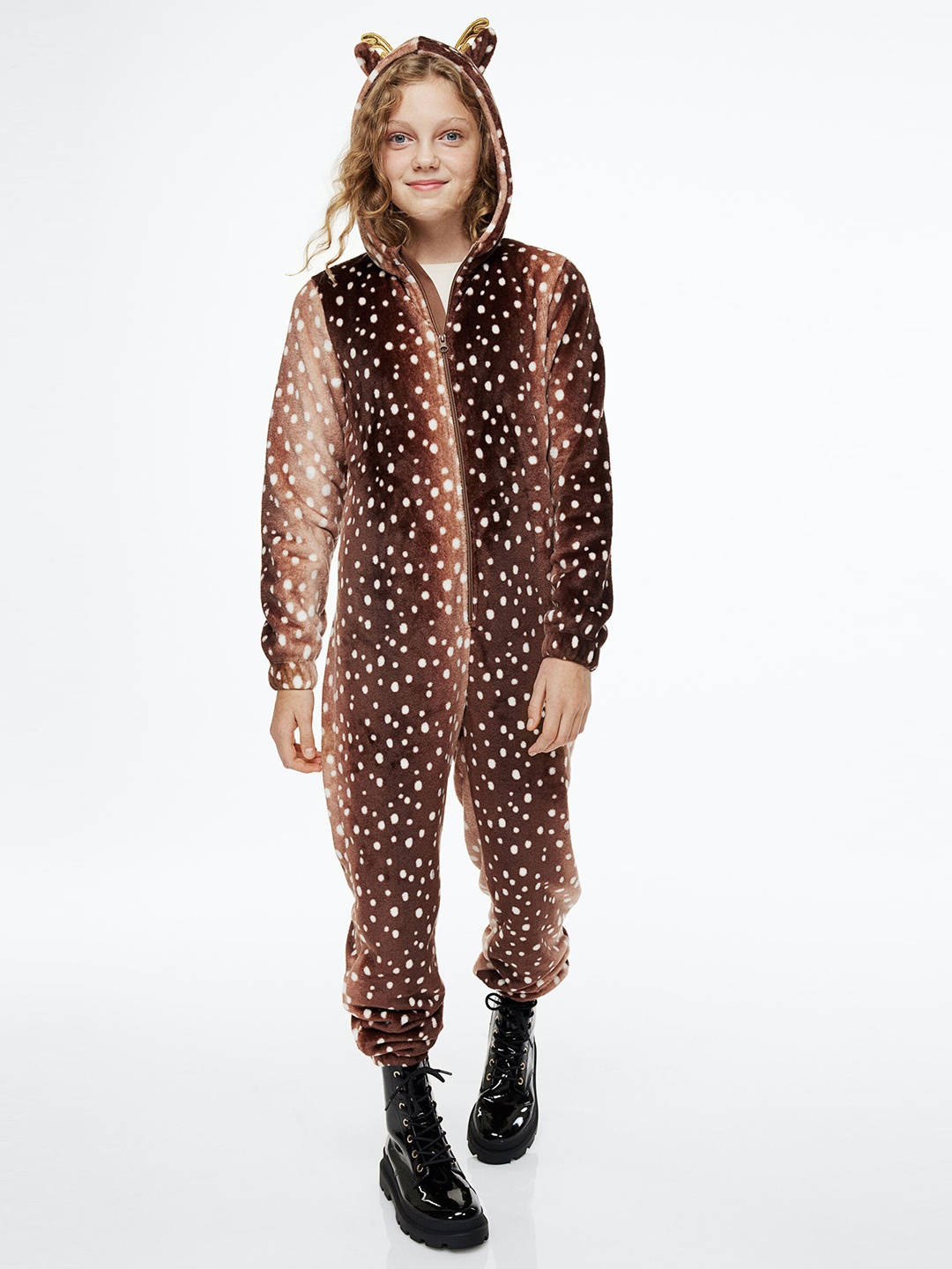 

H&M Girls Printed sweatshirt all-in-one suit, Brown