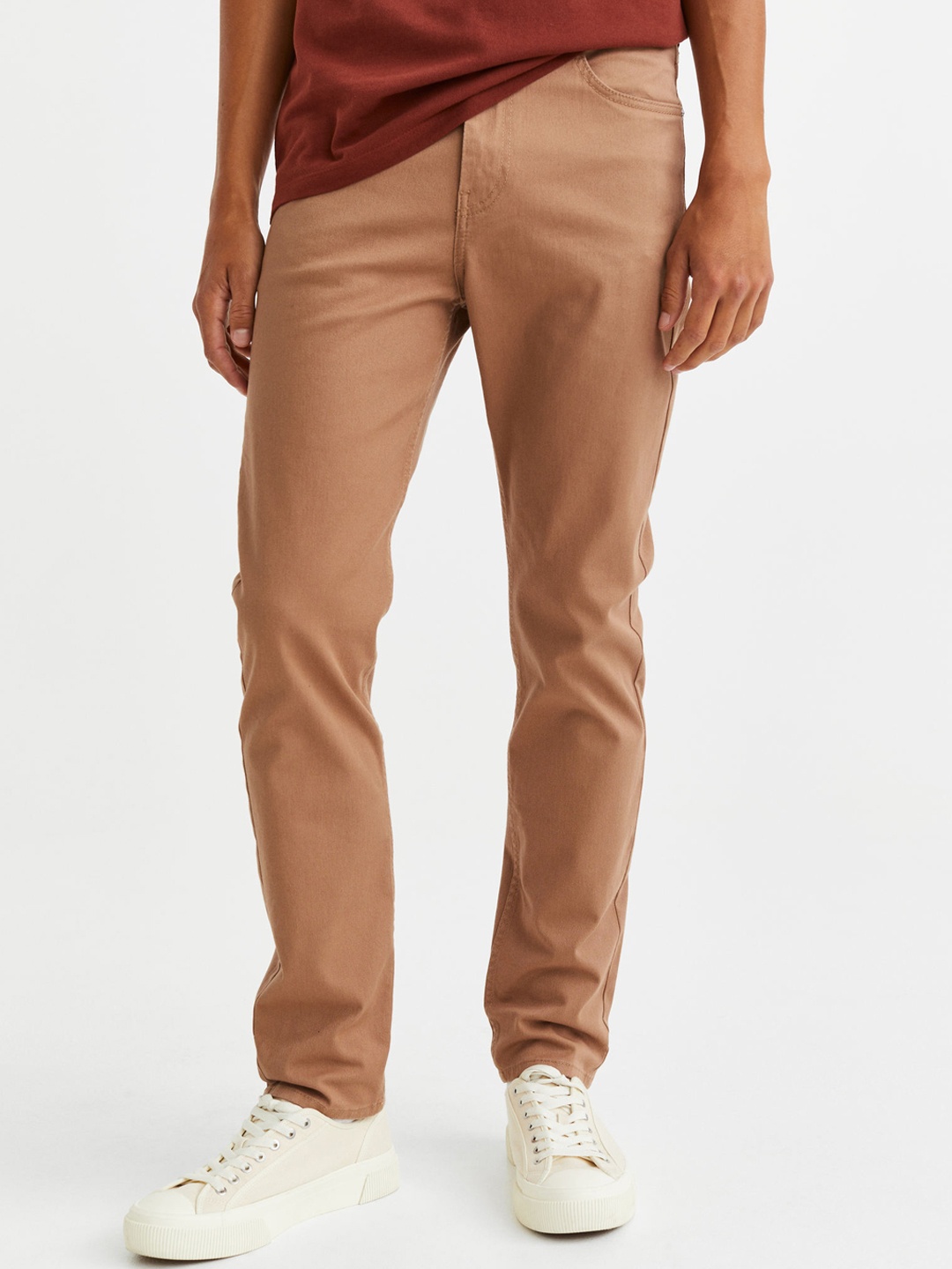 

H&M Men Beige Slim Fit Cotton Twill Trousers