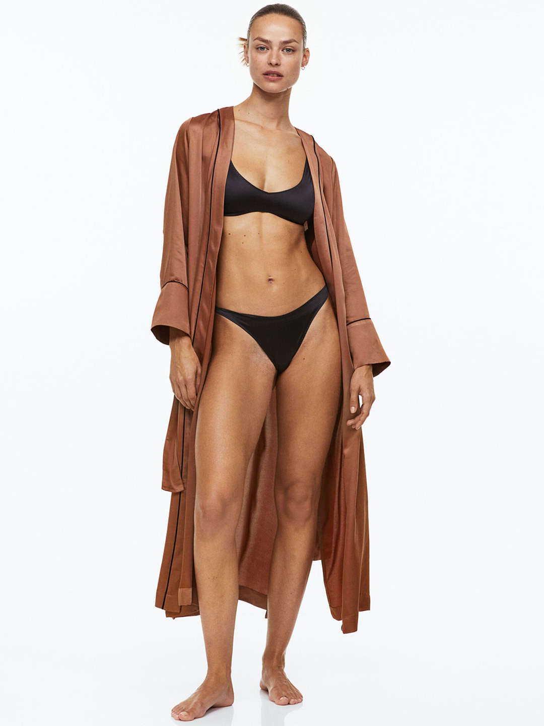 

H&M Women Satin dressing gown, Brown