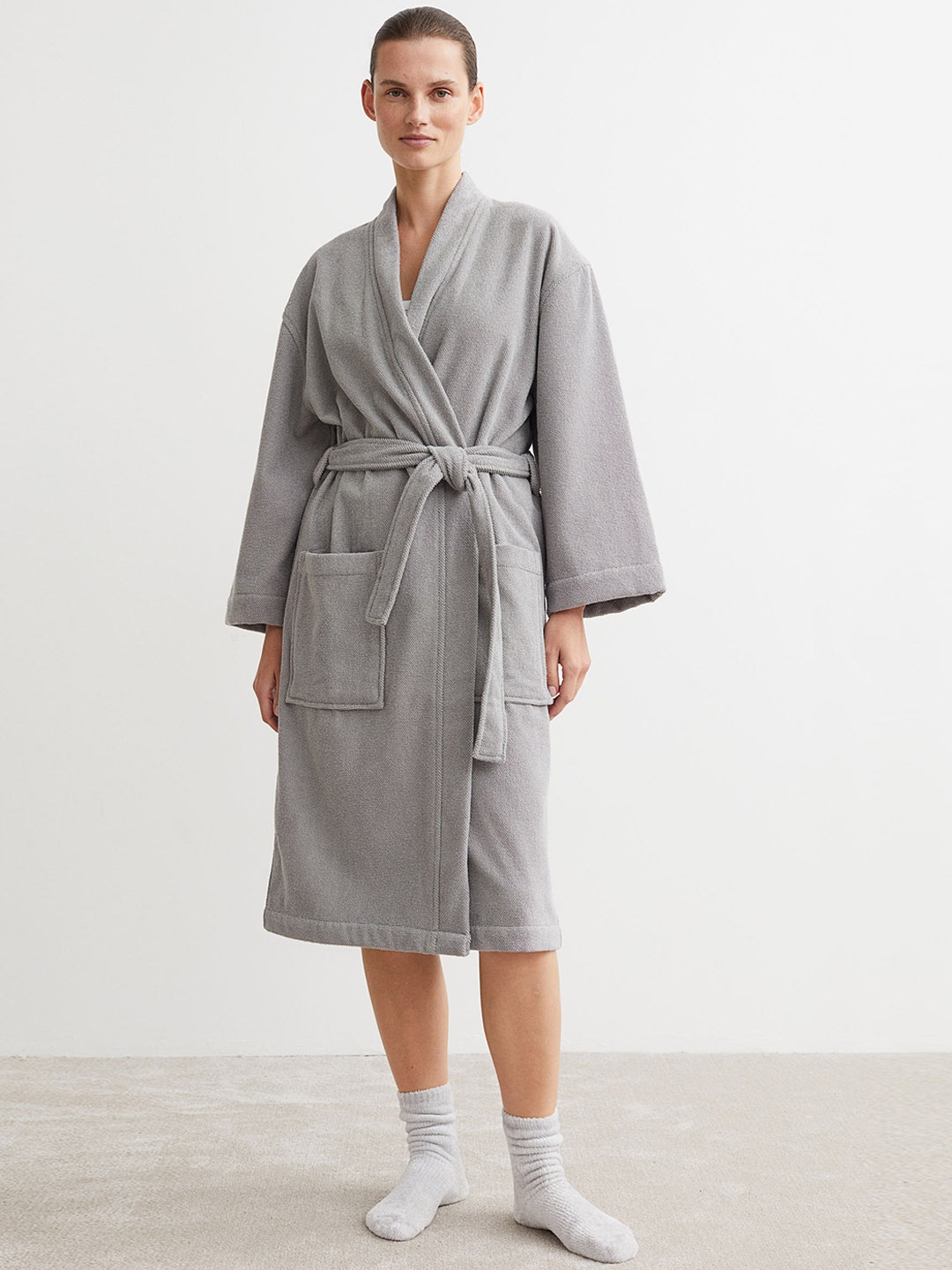 

H&M Women Terry dressing gown, Grey