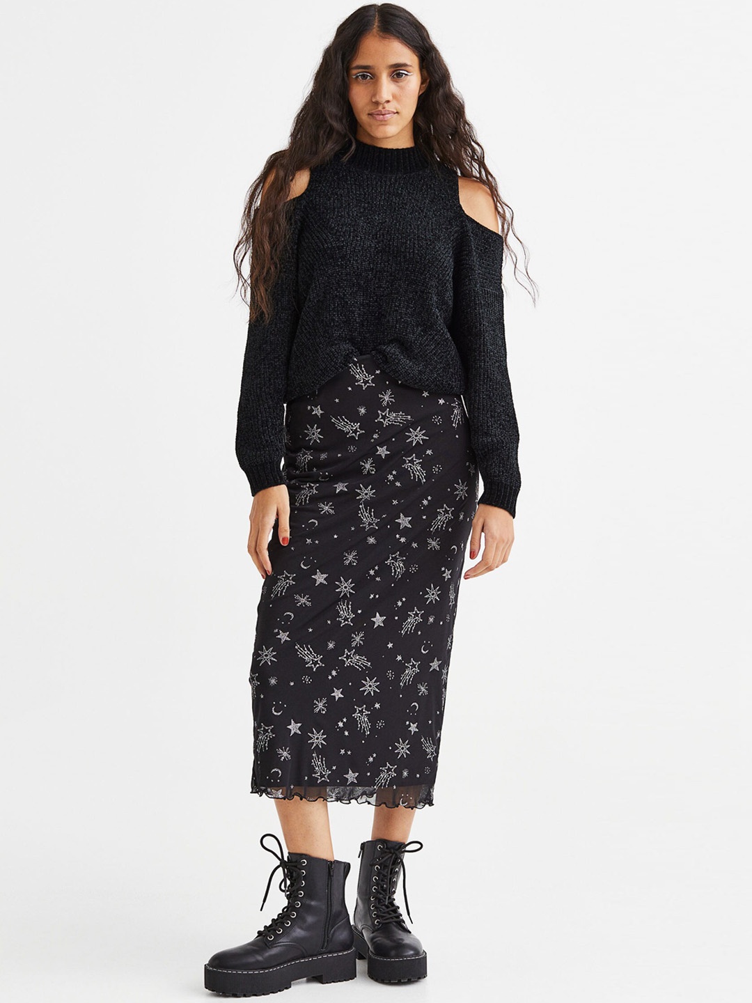 

H&M Women Black Glittery Mesh Skirt