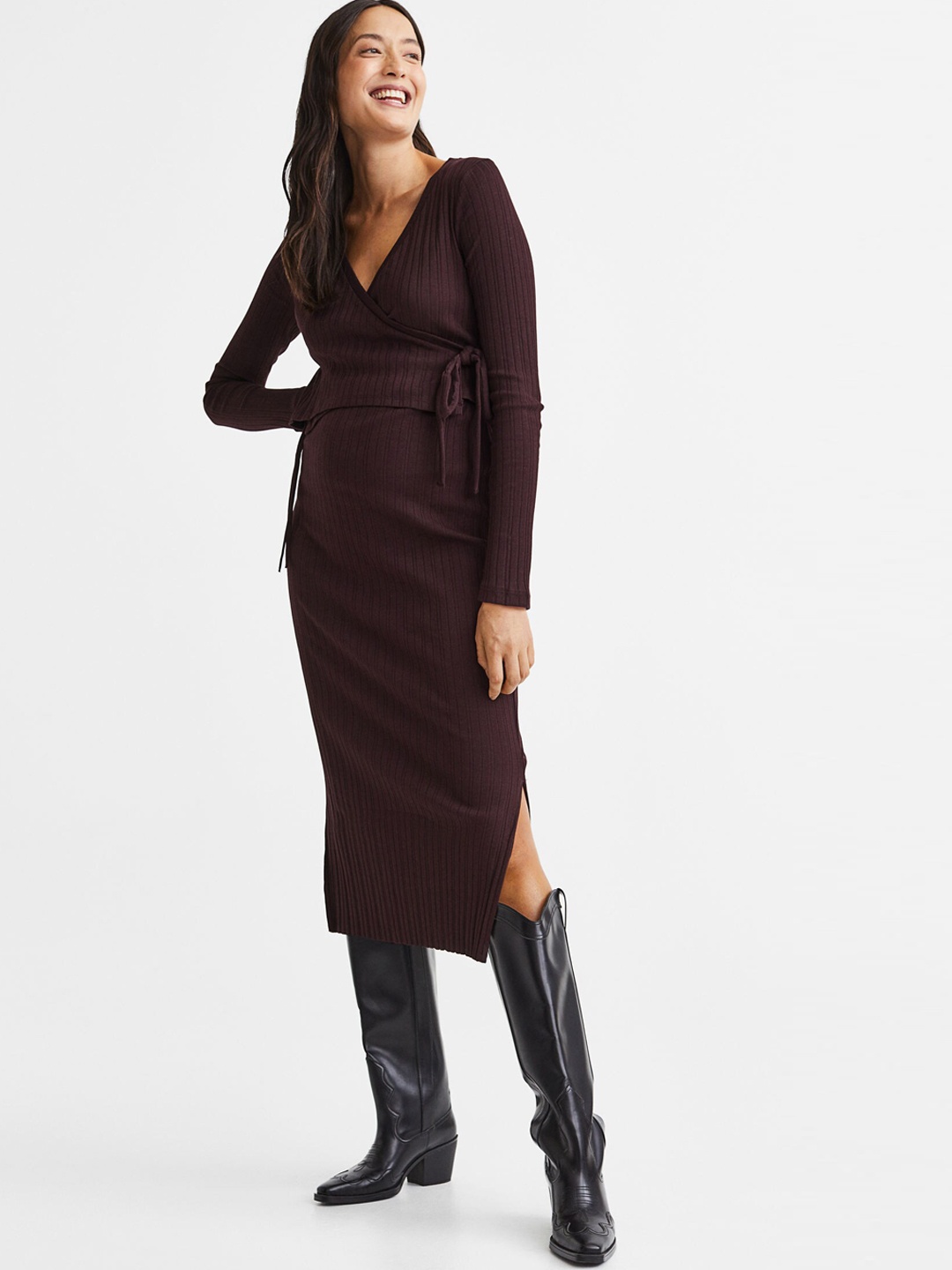 

H&M Women MAMA 2-piece top and skirt set, Brown