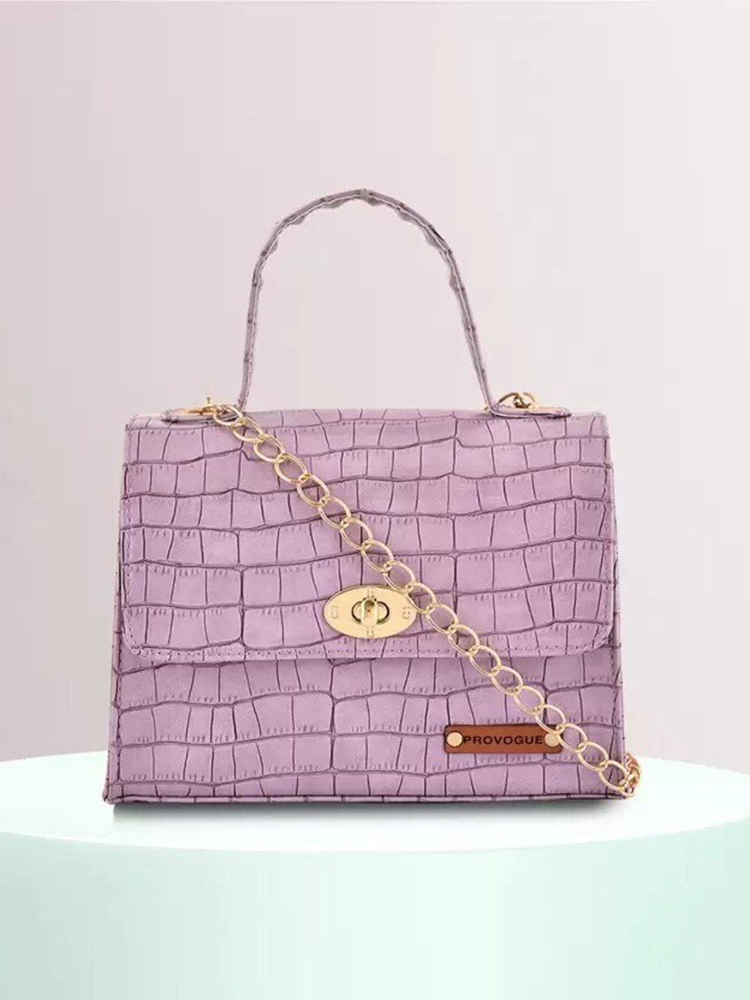 

Lychee bags Purple Textured PU Structured Satchel