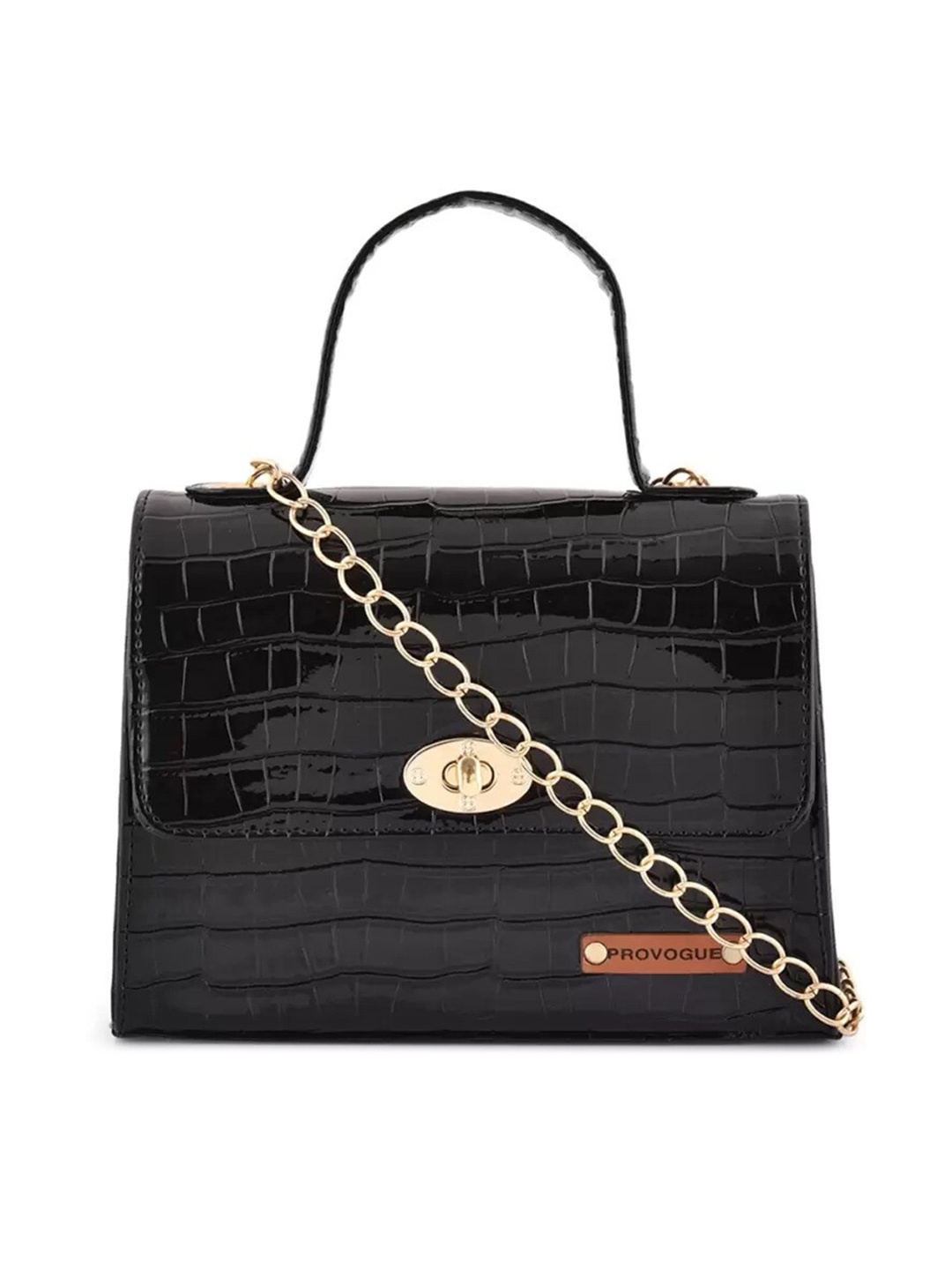

Lychee bags Black Textured PU Structured Sling Bag