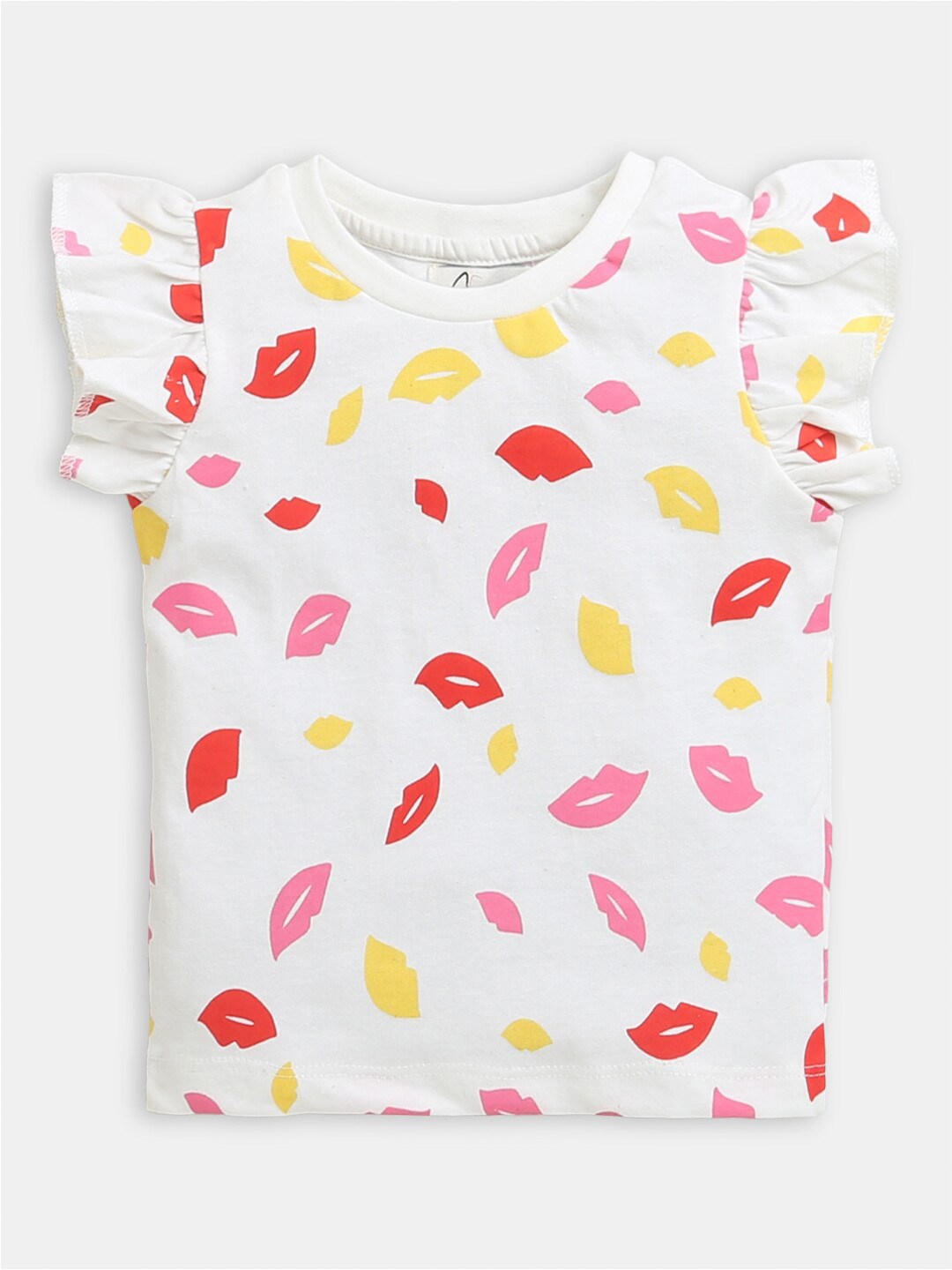 

Hopscotch White Conversational Print Round Neck Cotton Top
