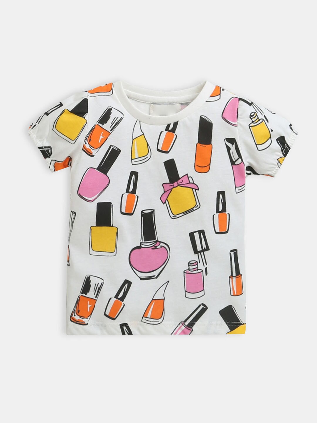 

Hopscotch Girls White Conversational Printed Round Neck Cotton T-shirt