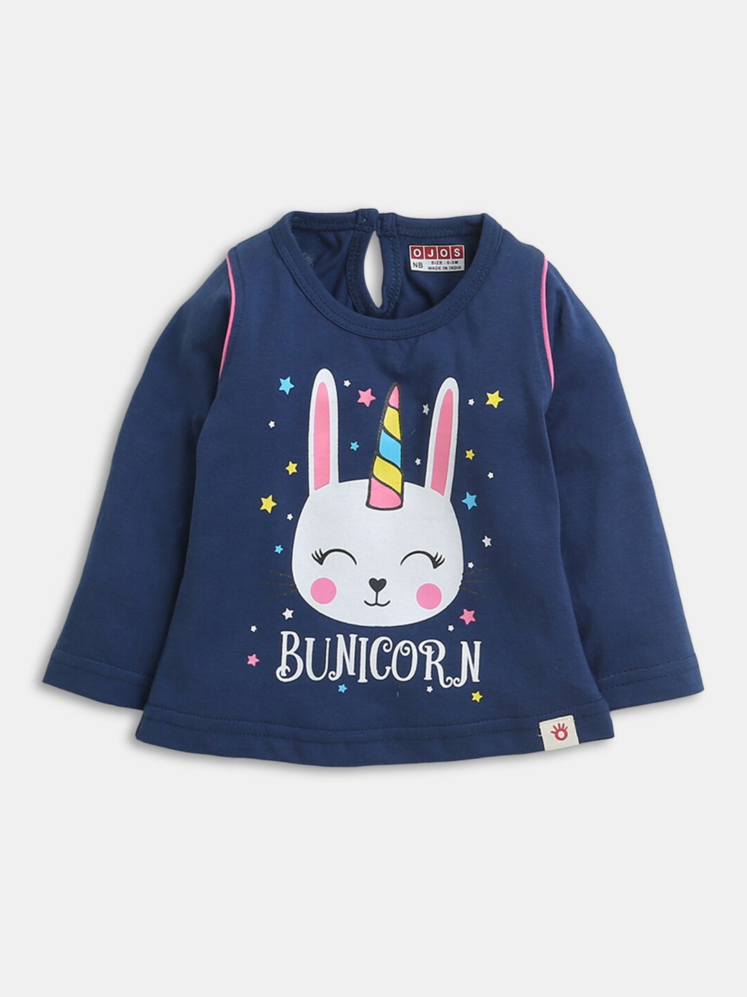 

Hopscotch Girls Blue Humour And Comic Printed Round Neck Cotton T-shirt