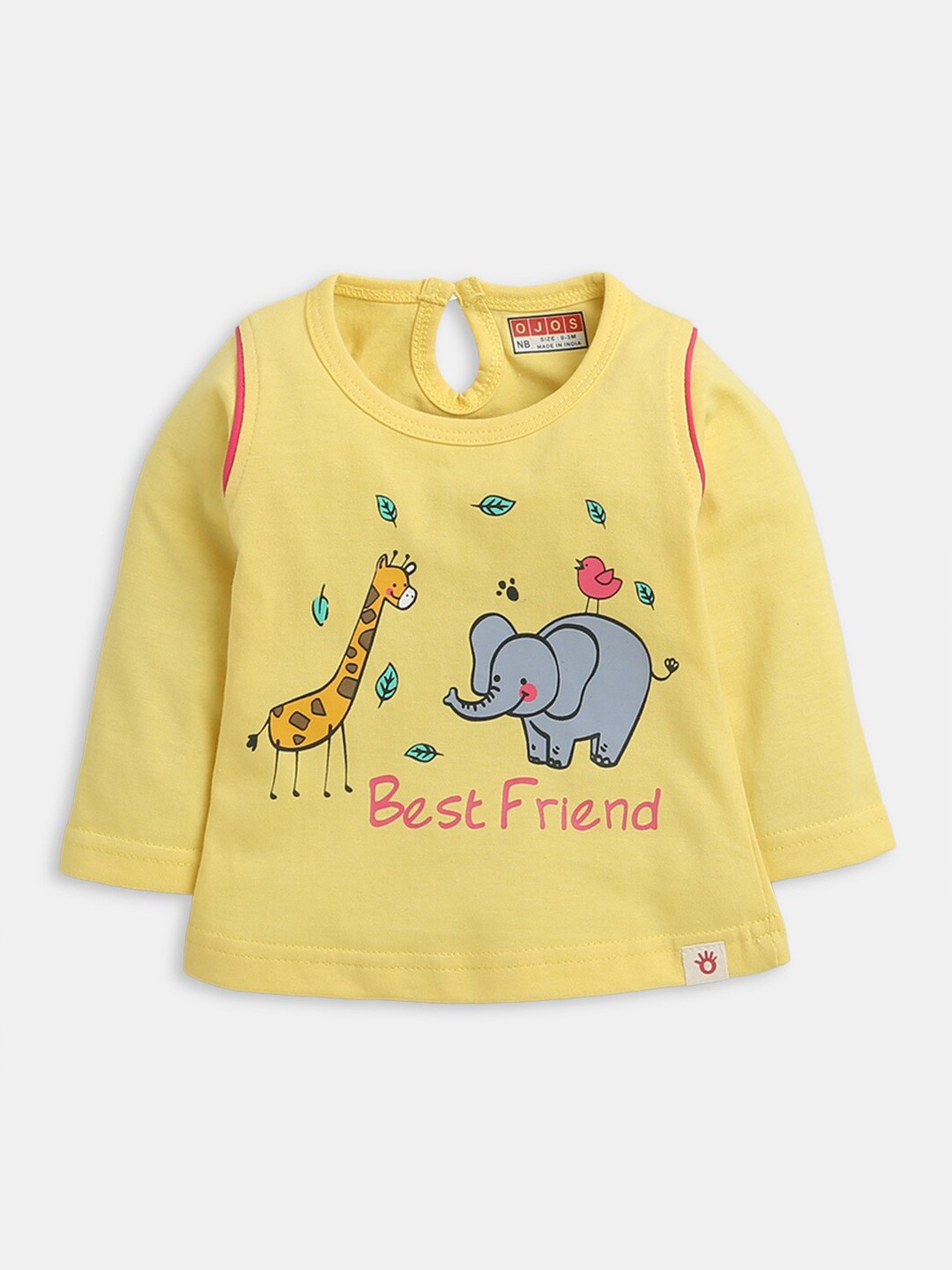 

Hopscotch Girls Yellow Humor and Comic Printed Extended Sleeves Cotton T-shirt