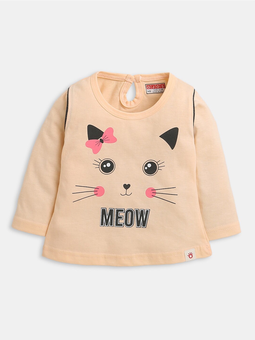 

Hopscotch Girls Beige Humour and Comic Printed Round Neck Cotton T-shirt