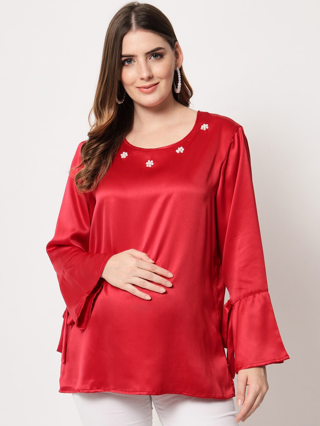 

angloindu Women Red Solid Maternity Top