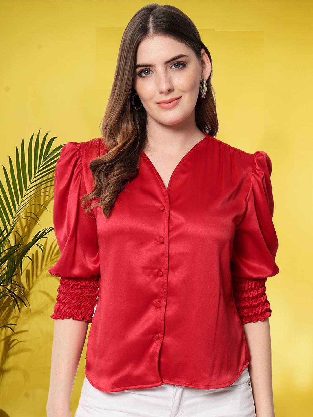 

angloindu Women Red Shirt Style Top